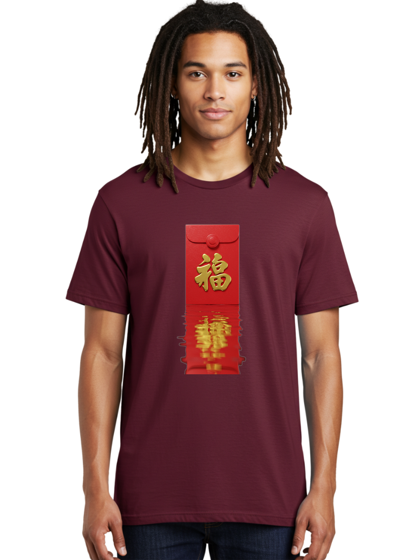 Fu-6 Men'S Graphic Tee, 100% Cotton, Comfortable Casual Summer Wear, Machine Washable, Red Envelope, Chinese New Year, Gold Character, Fu Symbol, Prosperity, Good Fortune, Lucky Money, Cultural Heritage, Traditional Gift Baa698