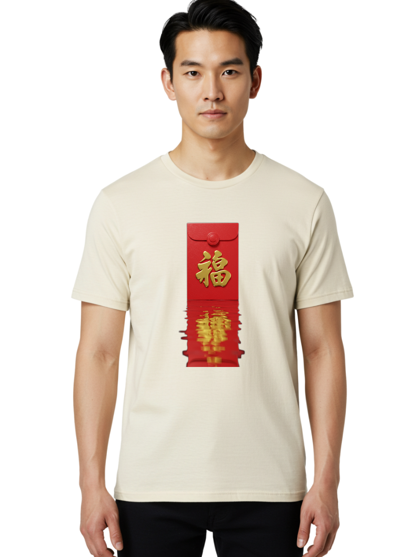 Fu-6 Men'S Graphic Tee, 100% Cotton, Comfortable Casual Summer Wear, Machine Washable, Red Envelope, Chinese New Year, Gold Character, Fu Symbol, Prosperity, Good Fortune, Lucky Money, Cultural Heritage, Traditional Gift Baa698