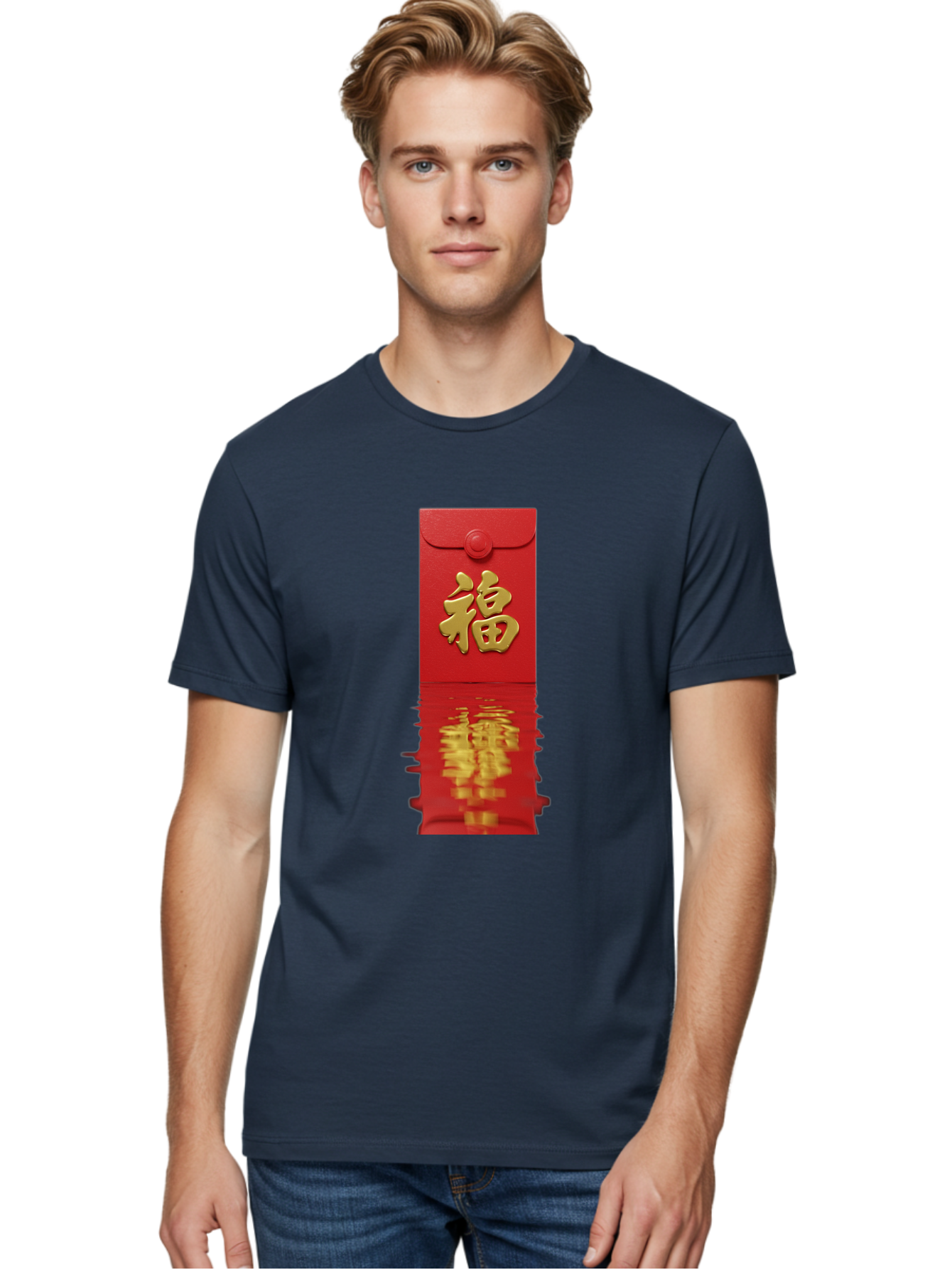 Fu-6 Men'S Graphic Tee, 100% Cotton, Comfortable Casual Summer Wear, Machine Washable, Red Envelope, Chinese New Year, Gold Character, Fu Symbol, Prosperity, Good Fortune, Lucky Money, Cultural Heritage, Traditional Gift Baa698