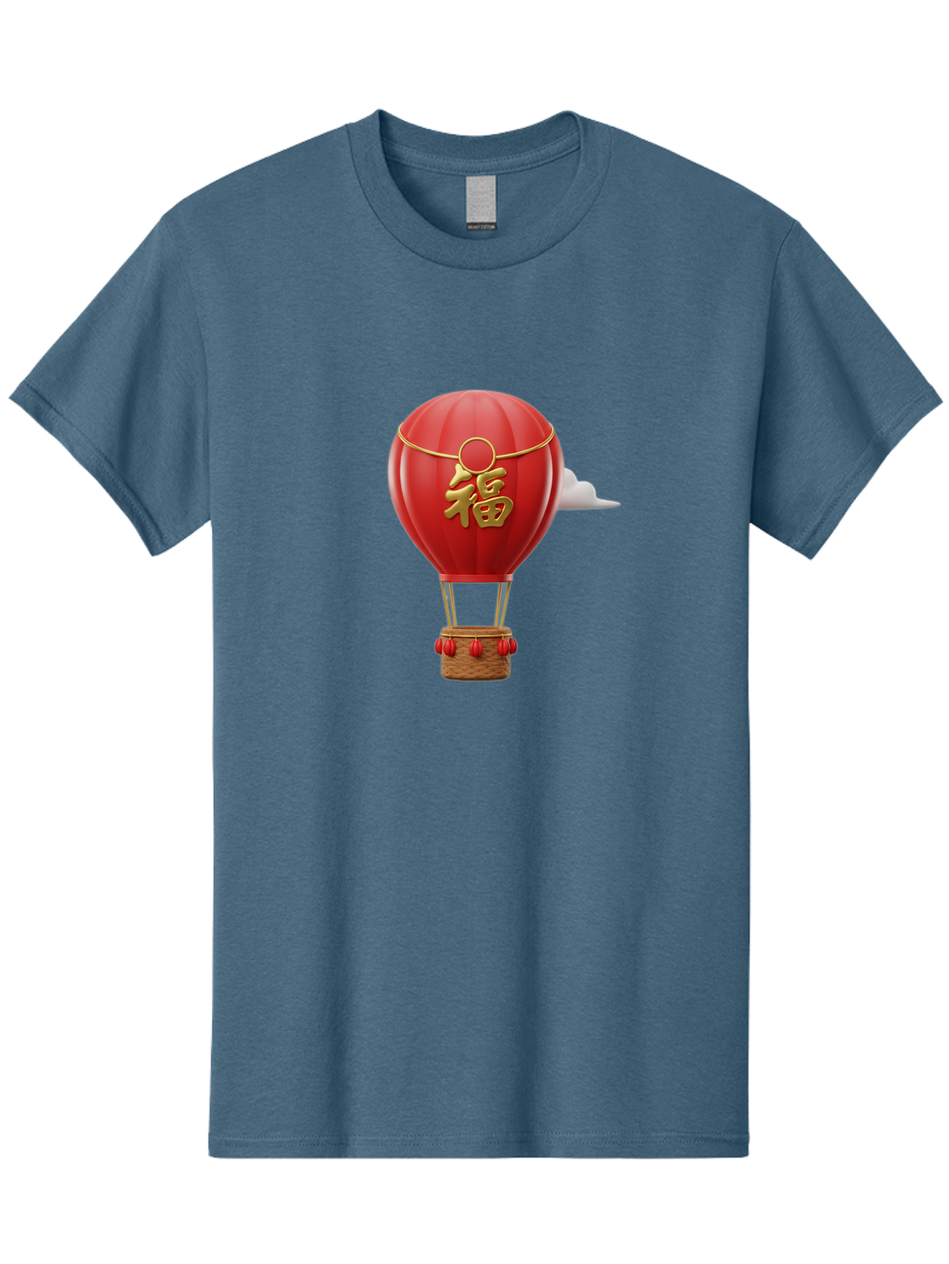 Fu-Hot-Air-Balloon Men'S Graphic Tee, 100% Cotton, Comfortable Casual Summer Wear, Machine Washable, Hot Air Balloon, Red Balloon, Chinese Character, Golden Fu, Good Fortune, Prosperity, Chinese Culture, Festive Decoration, Celebratory Symbol Baa700