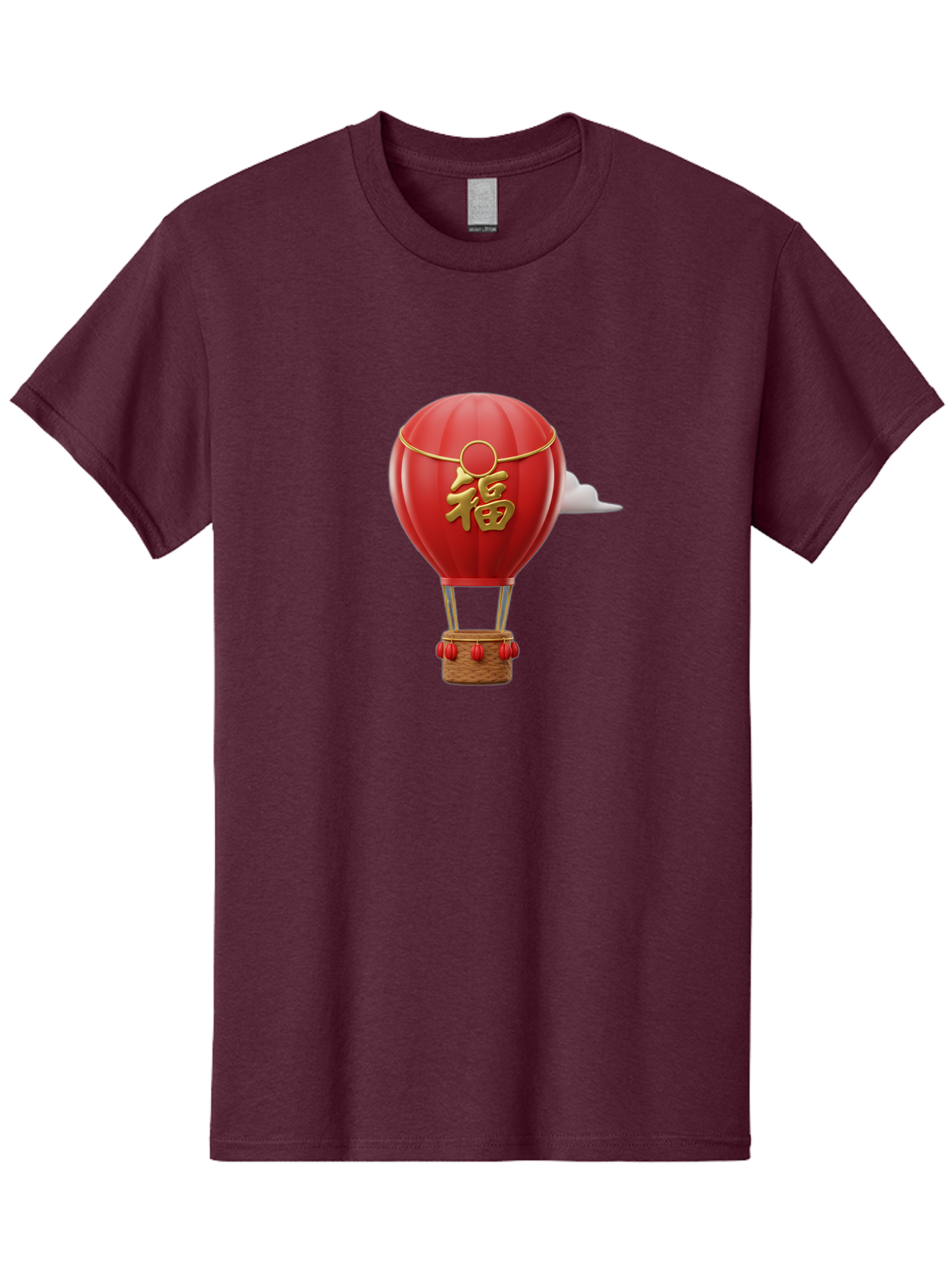Fu-Hot-Air-Balloon Men'S Graphic Tee, 100% Cotton, Comfortable Casual Summer Wear, Machine Washable, Hot Air Balloon, Red Balloon, Chinese Character, Golden Fu, Good Fortune, Prosperity, Chinese Culture, Festive Decoration, Celebratory Symbol Baa700