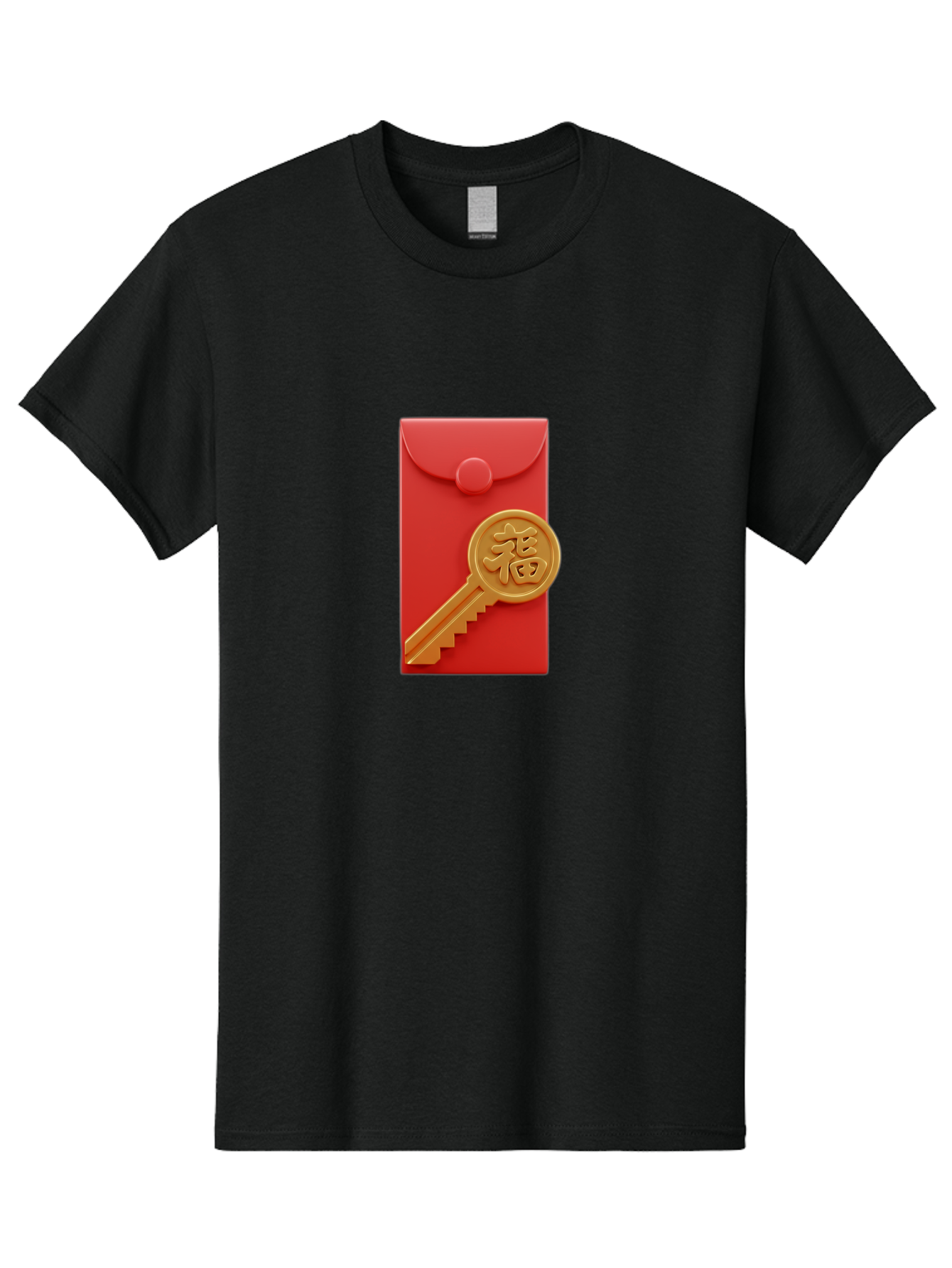 Fu-Key-Envelope Men'S Graphic Tee, 100% Cotton, Comfortable Casual Summer Wear, Machine Washable, Red Envelope, Gold Key, Chinese Character, Fu Symbol, Prosperity, Good Fortune, Luck, Chinese New Year, Gift Baa701