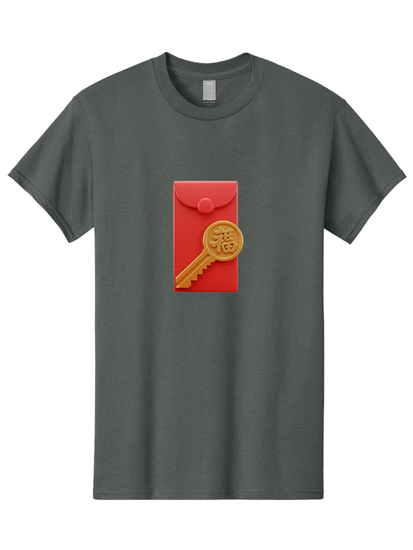 Fu-Key-Envelope Men'S Graphic Tee, 100% Cotton, Comfortable Casual Summer Wear, Machine Washable, Red Envelope, Gold Key, Chinese Character, Fu Symbol, Prosperity, Good Fortune, Luck, Chinese New Year, Gift Baa701