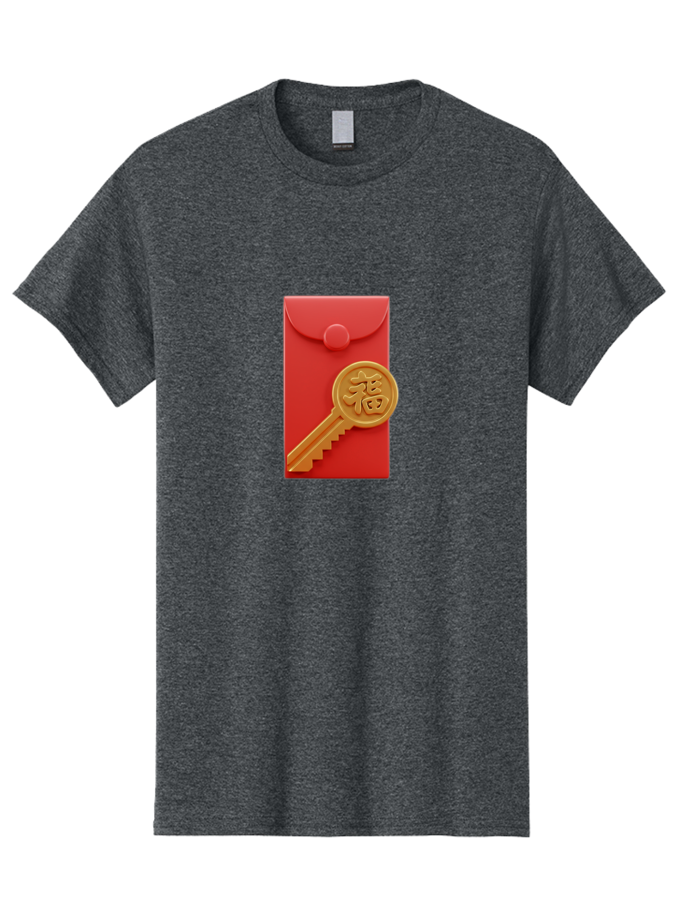 Fu-Key-Envelope Men'S Graphic Tee, 100% Cotton, Comfortable Casual Summer Wear, Machine Washable, Red Envelope, Gold Key, Chinese Character, Fu Symbol, Prosperity, Good Fortune, Luck, Chinese New Year, Gift Baa701