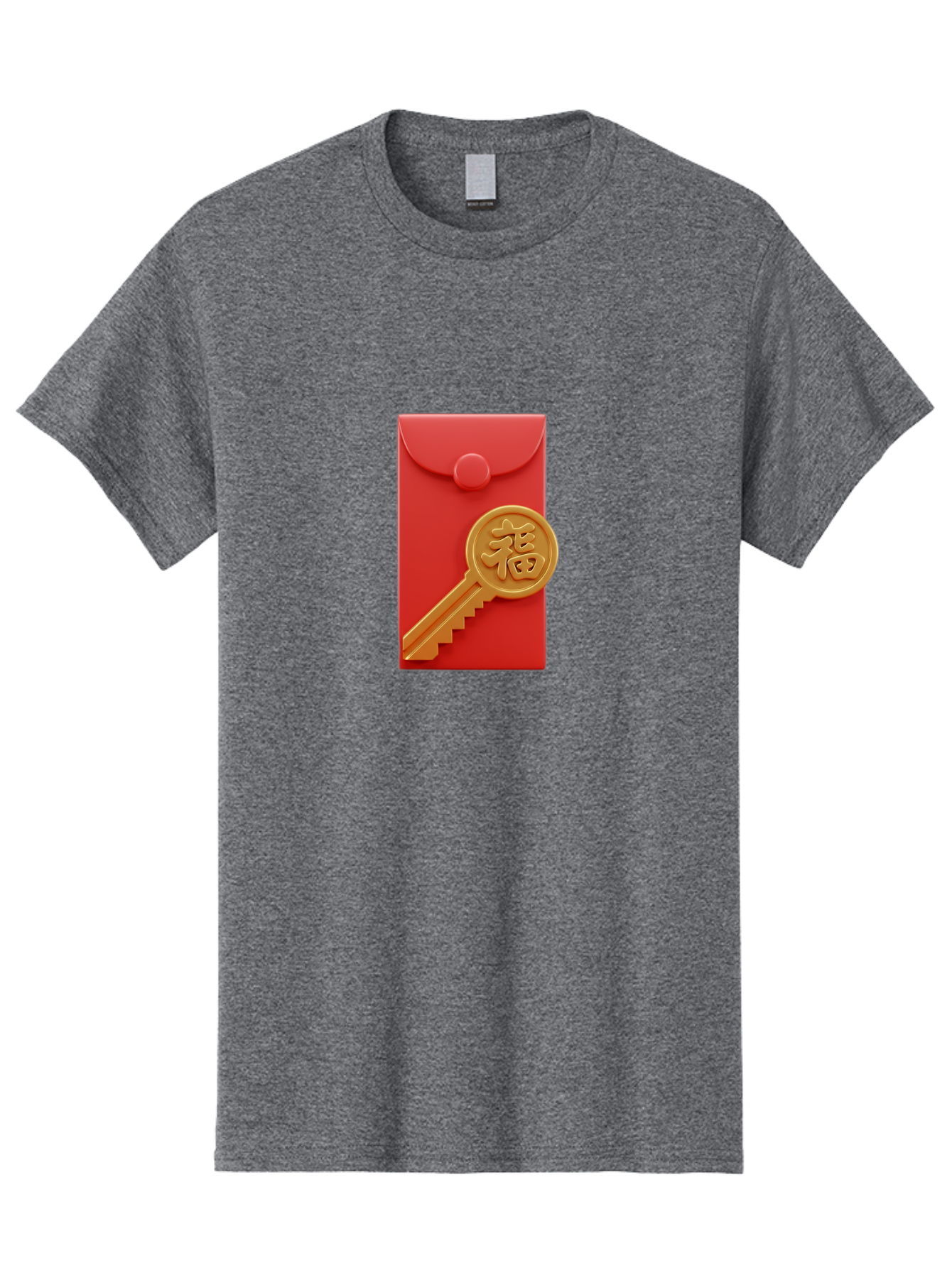 Fu-Key-Envelope Men'S Graphic Tee, 100% Cotton, Comfortable Casual Summer Wear, Machine Washable, Red Envelope, Gold Key, Chinese Character, Fu Symbol, Prosperity, Good Fortune, Luck, Chinese New Year, Gift Baa701
