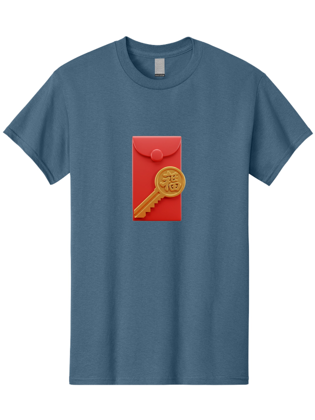Fu-Key-Envelope Men'S Graphic Tee, 100% Cotton, Comfortable Casual Summer Wear, Machine Washable, Red Envelope, Gold Key, Chinese Character, Fu Symbol, Prosperity, Good Fortune, Luck, Chinese New Year, Gift Baa701