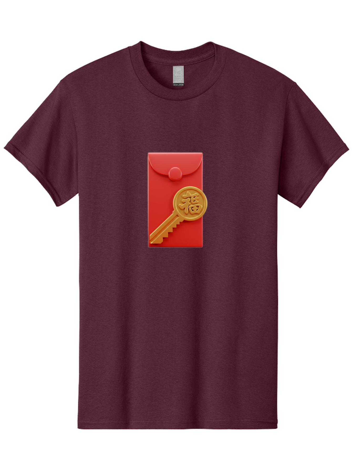 Fu-Key-Envelope Men'S Graphic Tee, 100% Cotton, Comfortable Casual Summer Wear, Machine Washable, Red Envelope, Gold Key, Chinese Character, Fu Symbol, Prosperity, Good Fortune, Luck, Chinese New Year, Gift Baa701