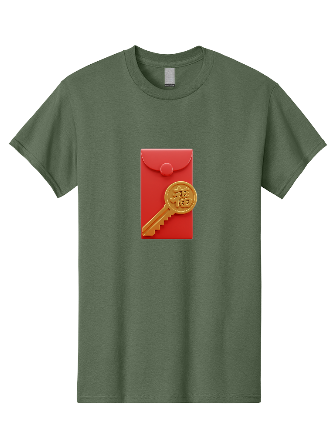 Fu-Key-Envelope Men'S Graphic Tee, 100% Cotton, Comfortable Casual Summer Wear, Machine Washable, Red Envelope, Gold Key, Chinese Character, Fu Symbol, Prosperity, Good Fortune, Luck, Chinese New Year, Gift Baa701