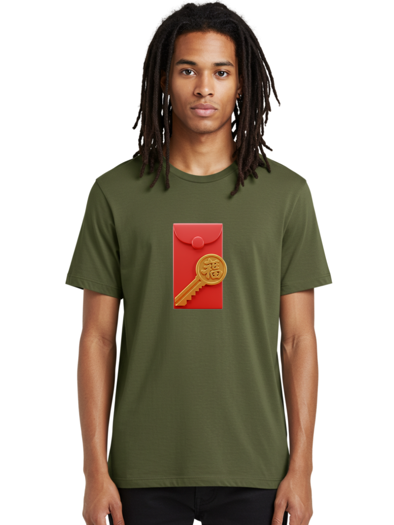 Fu-Key-Envelope Men'S Graphic Tee, 100% Cotton, Comfortable Casual Summer Wear, Machine Washable, Red Envelope, Gold Key, Chinese Character, Fu Symbol, Prosperity, Good Fortune, Luck, Chinese New Year, Gift Baa701