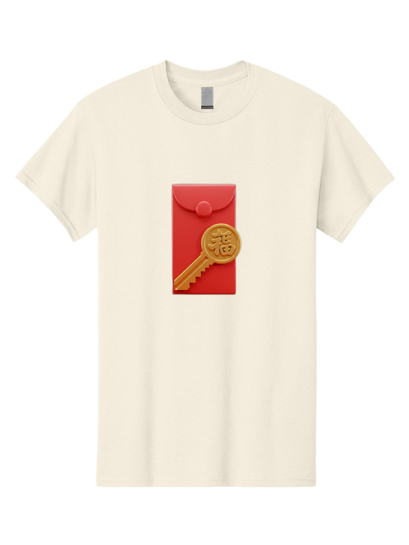 Fu-Key-Envelope Men'S Graphic Tee, 100% Cotton, Comfortable Casual Summer Wear, Machine Washable, Red Envelope, Gold Key, Chinese Character, Fu Symbol, Prosperity, Good Fortune, Luck, Chinese New Year, Gift Baa701