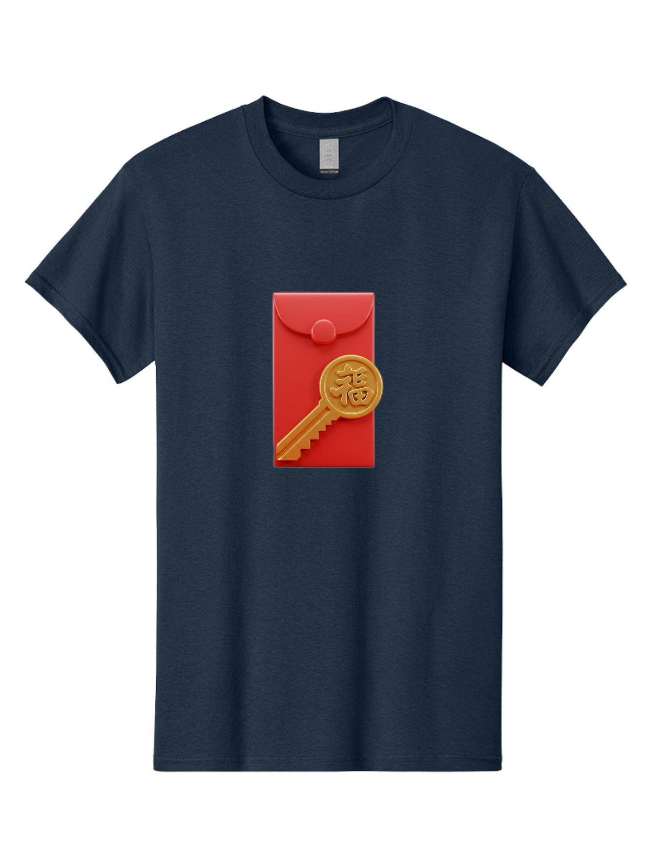 Fu-Key-Envelope Men'S Graphic Tee, 100% Cotton, Comfortable Casual Summer Wear, Machine Washable, Red Envelope, Gold Key, Chinese Character, Fu Symbol, Prosperity, Good Fortune, Luck, Chinese New Year, Gift Baa701