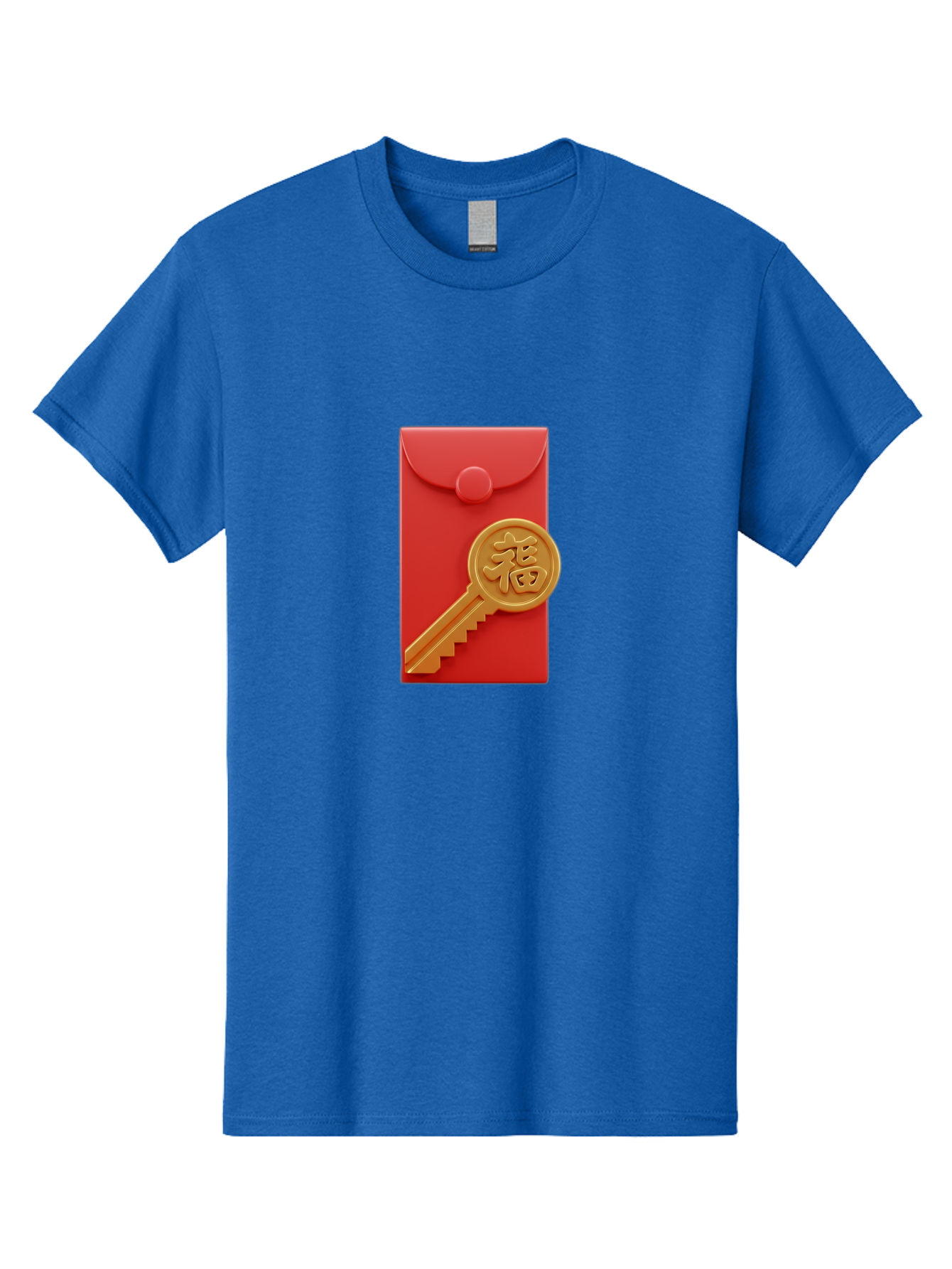 Fu-Key-Envelope Men'S Graphic Tee, 100% Cotton, Comfortable Casual Summer Wear, Machine Washable, Red Envelope, Gold Key, Chinese Character, Fu Symbol, Prosperity, Good Fortune, Luck, Chinese New Year, Gift Baa701