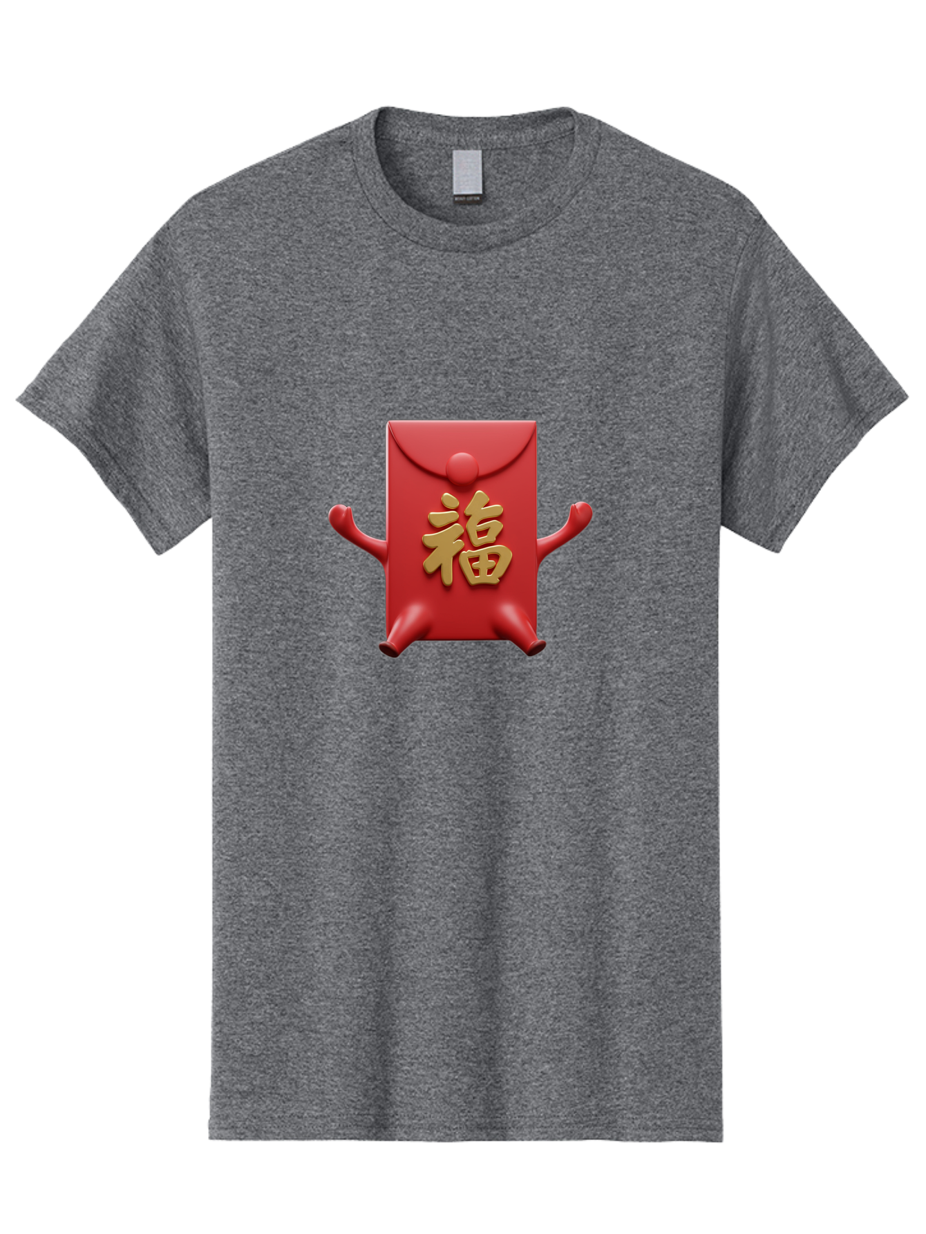 Fu-Lu Men'S Graphic Tee, 100% Cotton, Comfortable Casual Summer Wear, Machine Washable, Red Envelope Character, Chinese New Year, Hongbao Design, Playful Animation, Gold Chinese Characters, Cultural Symbol, Festive Greeting, Lucky Money Baa702