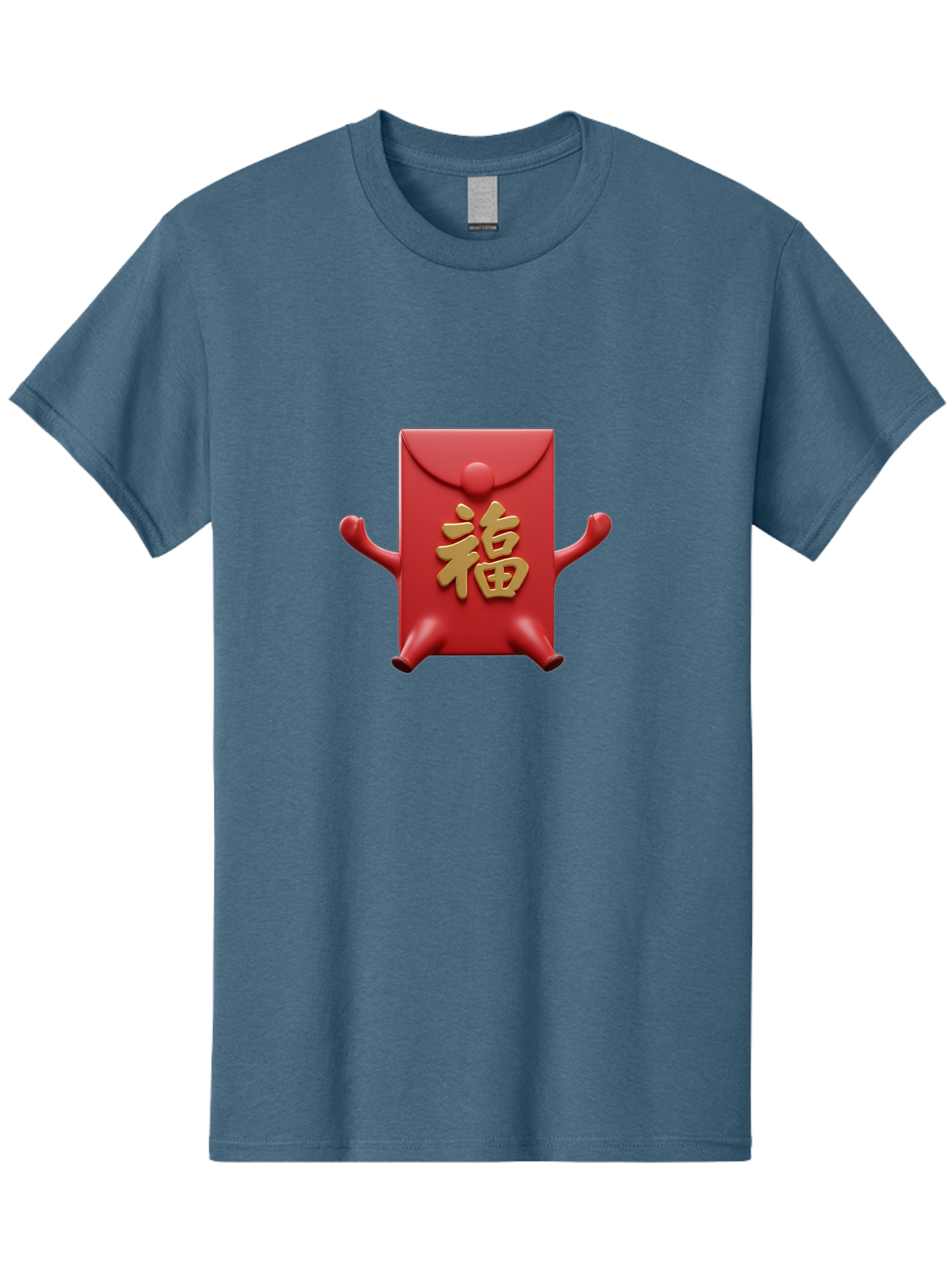 Fu-Lu Men'S Graphic Tee, 100% Cotton, Comfortable Casual Summer Wear, Machine Washable, Red Envelope Character, Chinese New Year, Hongbao Design, Playful Animation, Gold Chinese Characters, Cultural Symbol, Festive Greeting, Lucky Money Baa702
