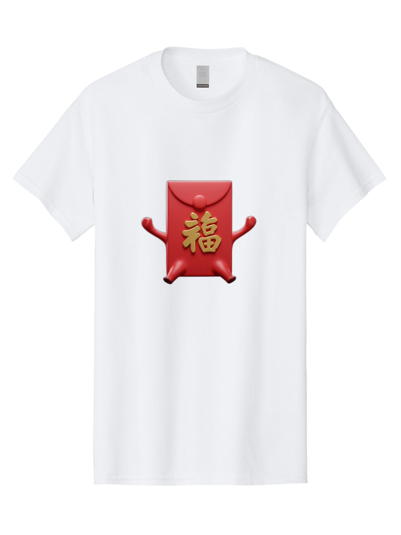 Fu-Lu Men'S Graphic Tee, 100% Cotton, Comfortable Casual Summer Wear, Machine Washable, Red Envelope Character, Chinese New Year, Hongbao Design, Playful Animation, Gold Chinese Characters, Cultural Symbol, Festive Greeting, Lucky Money Baa702