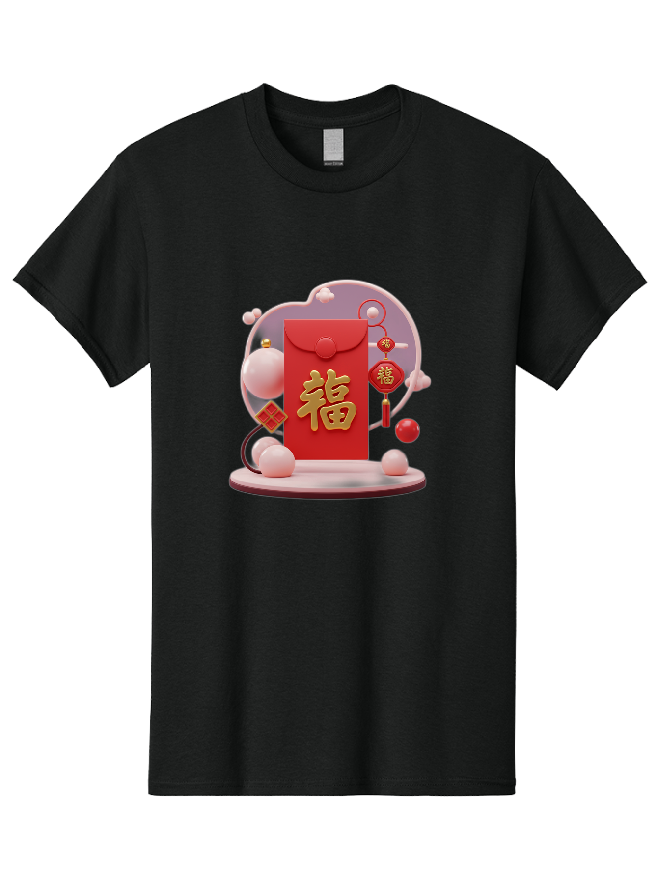 Fu-Red-Envelope Men'S Graphic Tee, 100% Cotton, Comfortable Casual Summer Wear, Machine Washable, Red Envelope, Chinese New Year, Fu Character, Gold Symbol, Traditional Decoration, Cultural Heritage, Prosperity, Good Fortune, Baa704