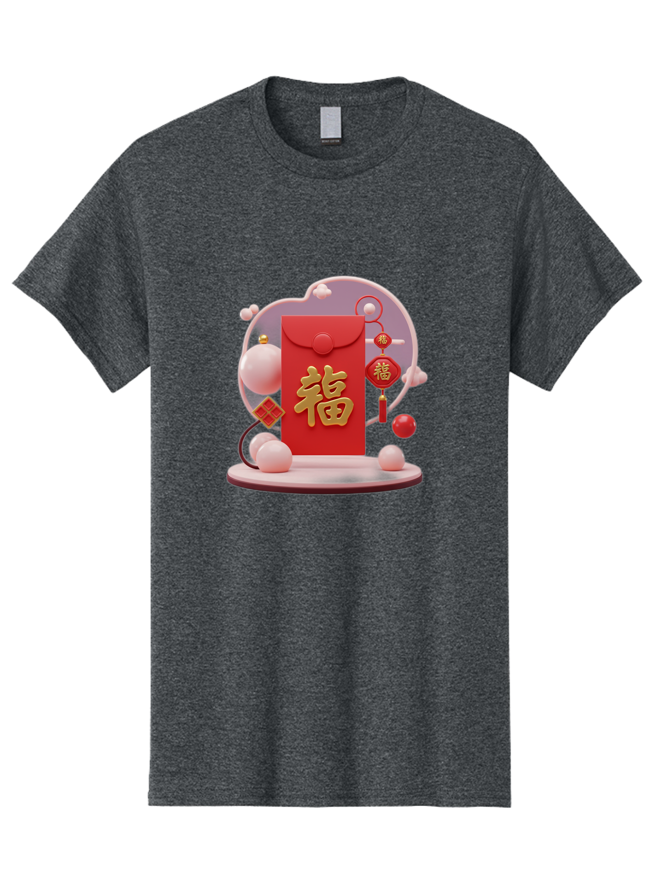 Fu-Red-Envelope Men'S Graphic Tee, 100% Cotton, Comfortable Casual Summer Wear, Machine Washable, Red Envelope, Chinese New Year, Fu Character, Gold Symbol, Traditional Decoration, Cultural Heritage, Prosperity, Good Fortune, Baa704