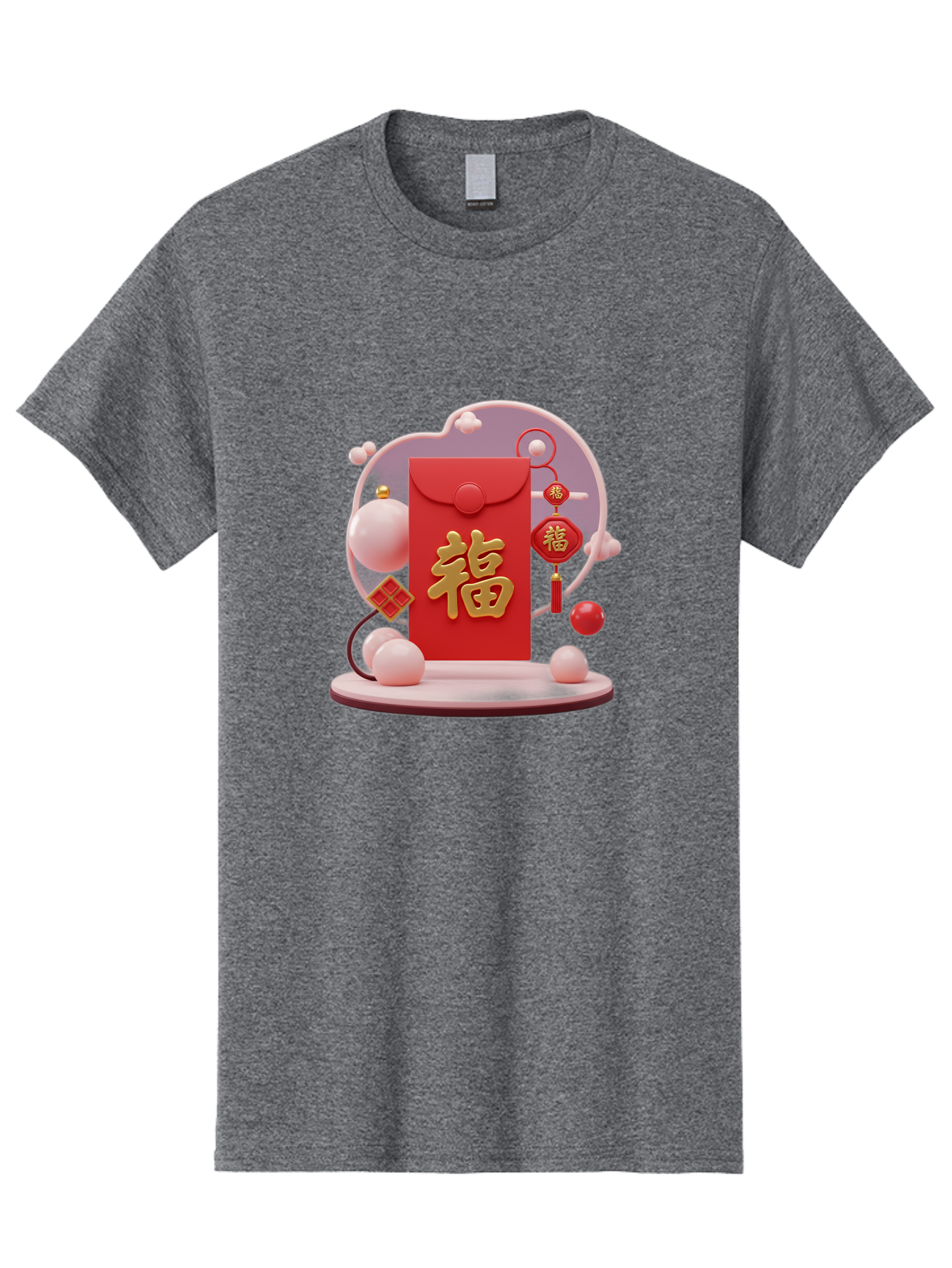 Fu-Red-Envelope Men'S Graphic Tee, 100% Cotton, Comfortable Casual Summer Wear, Machine Washable, Red Envelope, Chinese New Year, Fu Character, Gold Symbol, Traditional Decoration, Cultural Heritage, Prosperity, Good Fortune, Baa704