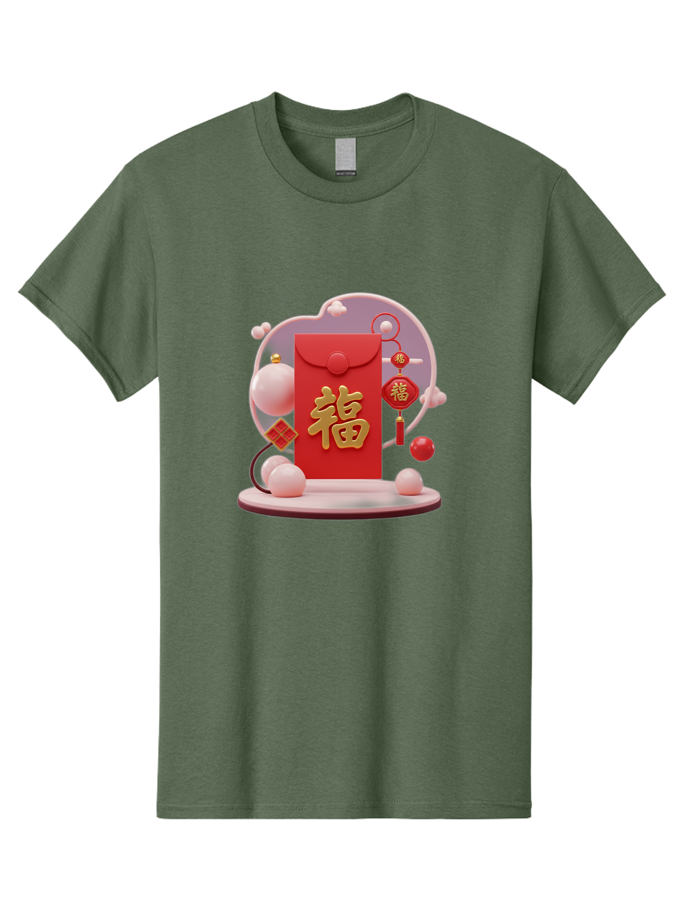 Fu-Red-Envelope Men'S Graphic Tee, 100% Cotton, Comfortable Casual Summer Wear, Machine Washable, Red Envelope, Chinese New Year, Fu Character, Gold Symbol, Traditional Decoration, Cultural Heritage, Prosperity, Good Fortune, Baa704