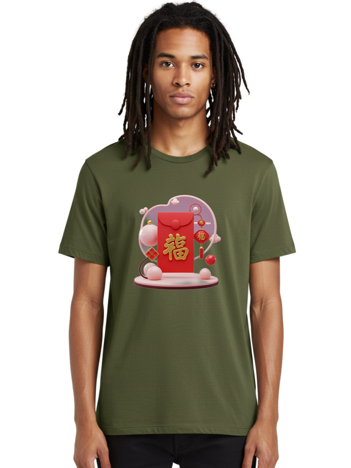 Fu-Red-Envelope Men'S Graphic Tee, 100% Cotton, Comfortable Casual Summer Wear, Machine Washable, Red Envelope, Chinese New Year, Fu Character, Gold Symbol, Traditional Decoration, Cultural Heritage, Prosperity, Good Fortune, Baa704