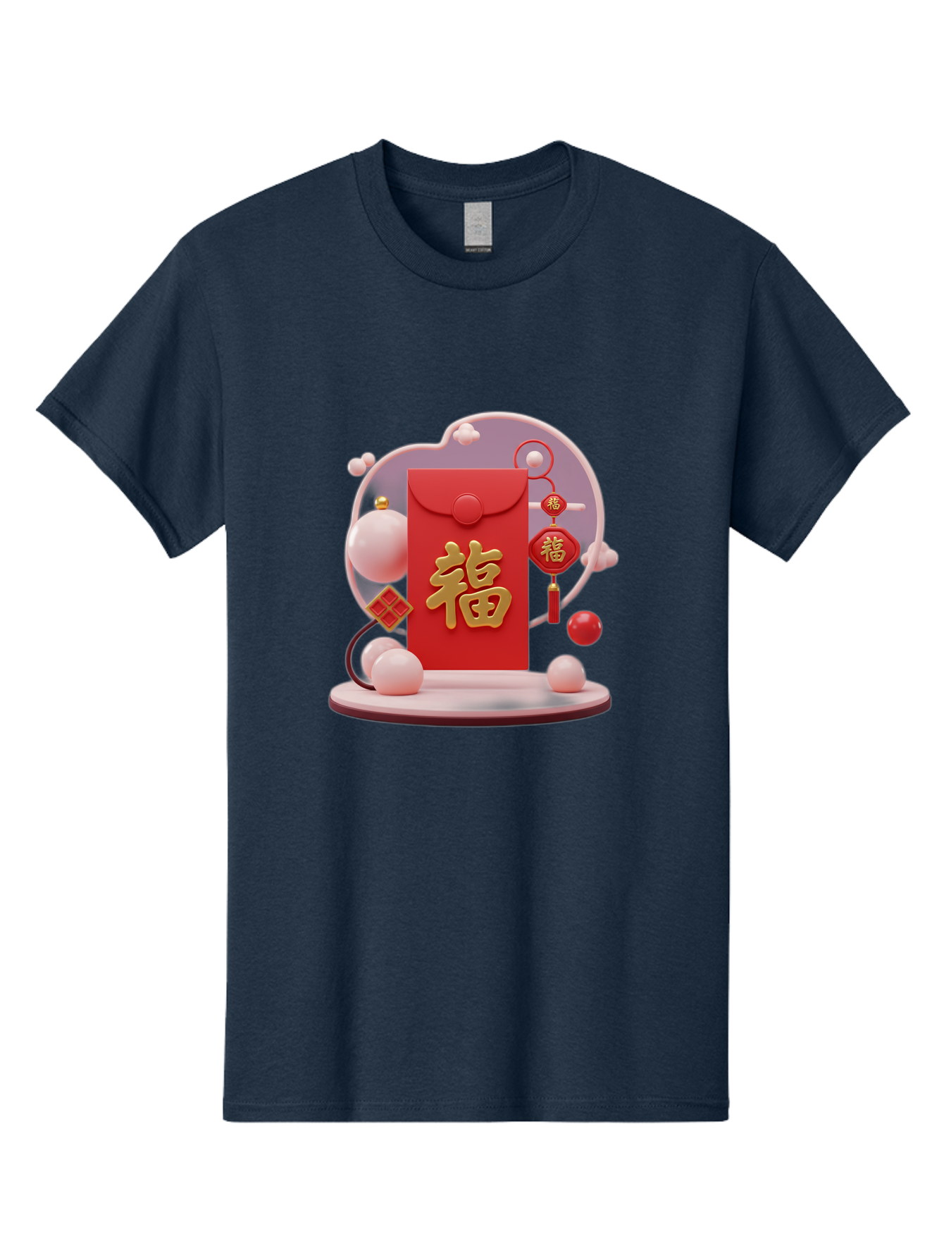 Fu-Red-Envelope Men'S Graphic Tee, 100% Cotton, Comfortable Casual Summer Wear, Machine Washable, Red Envelope, Chinese New Year, Fu Character, Gold Symbol, Traditional Decoration, Cultural Heritage, Prosperity, Good Fortune, Baa704