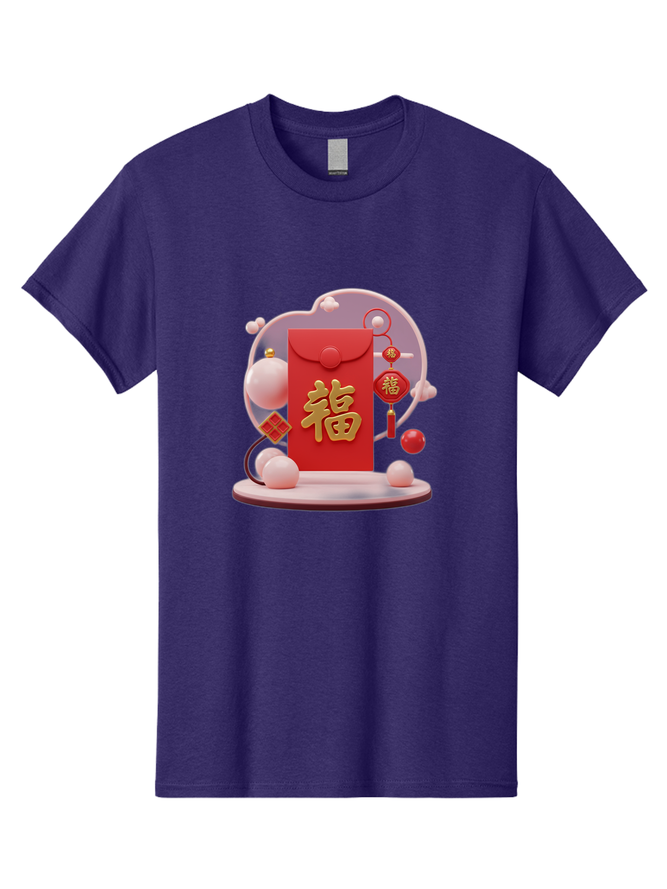 Fu-Red-Envelope Men'S Graphic Tee, 100% Cotton, Comfortable Casual Summer Wear, Machine Washable, Red Envelope, Chinese New Year, Fu Character, Gold Symbol, Traditional Decoration, Cultural Heritage, Prosperity, Good Fortune, Baa704