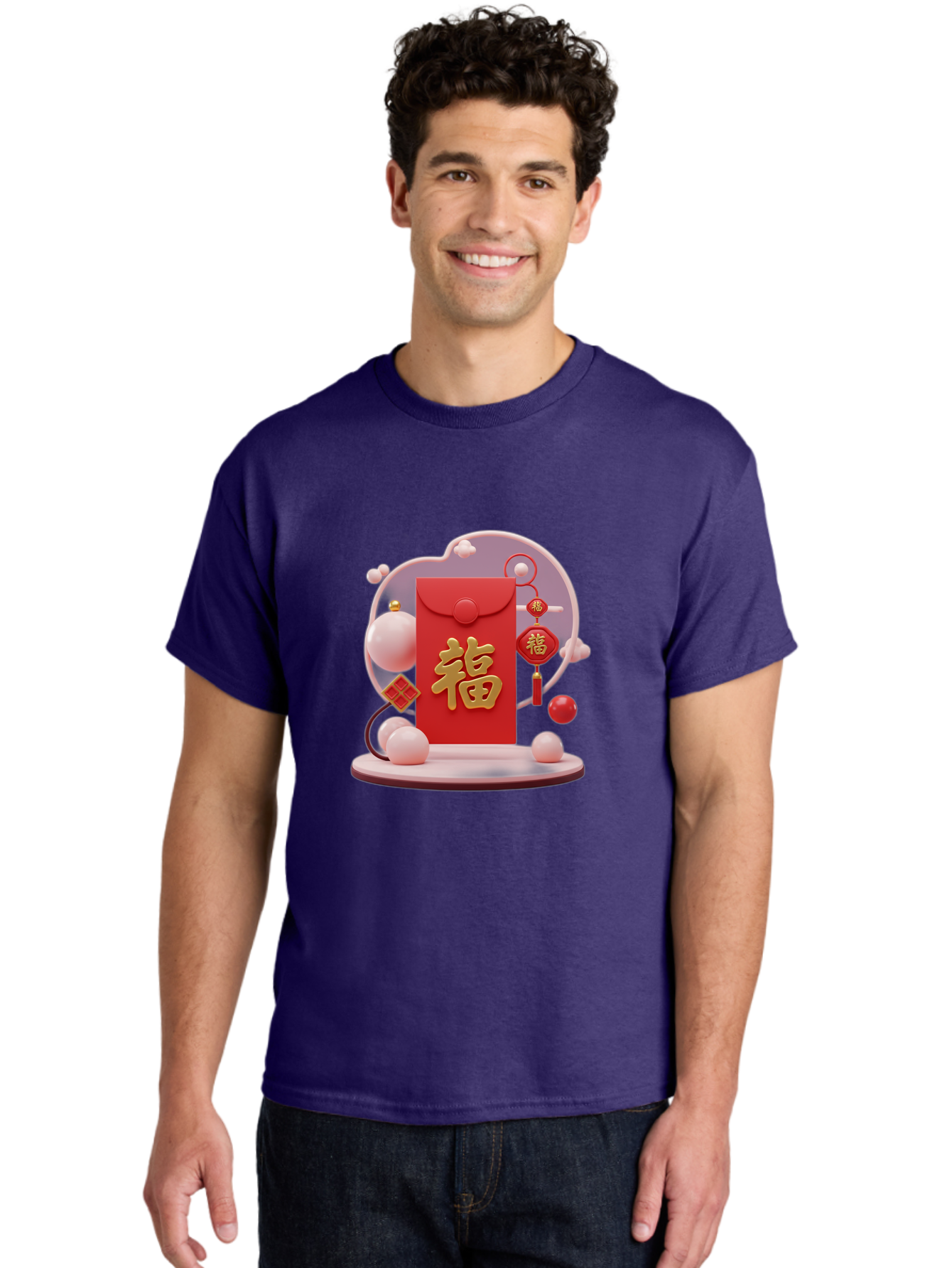 Fu-Red-Envelope Men'S Graphic Tee, 100% Cotton, Comfortable Casual Summer Wear, Machine Washable, Red Envelope, Chinese New Year, Fu Character, Gold Symbol, Traditional Decoration, Cultural Heritage, Prosperity, Good Fortune, Baa704