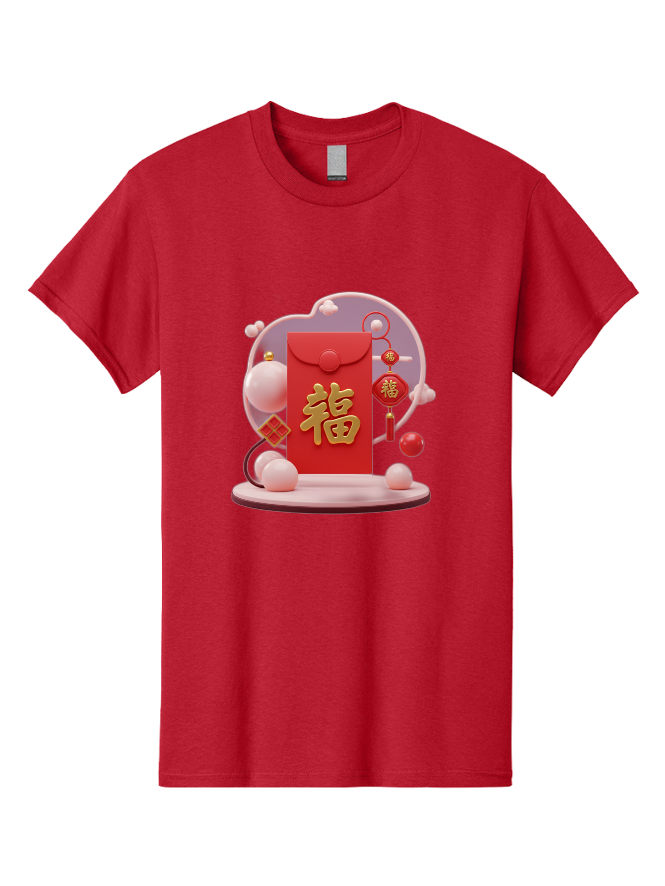 Fu-Red-Envelope Men'S Graphic Tee, 100% Cotton, Comfortable Casual Summer Wear, Machine Washable, Red Envelope, Chinese New Year, Fu Character, Gold Symbol, Traditional Decoration, Cultural Heritage, Prosperity, Good Fortune, Baa704