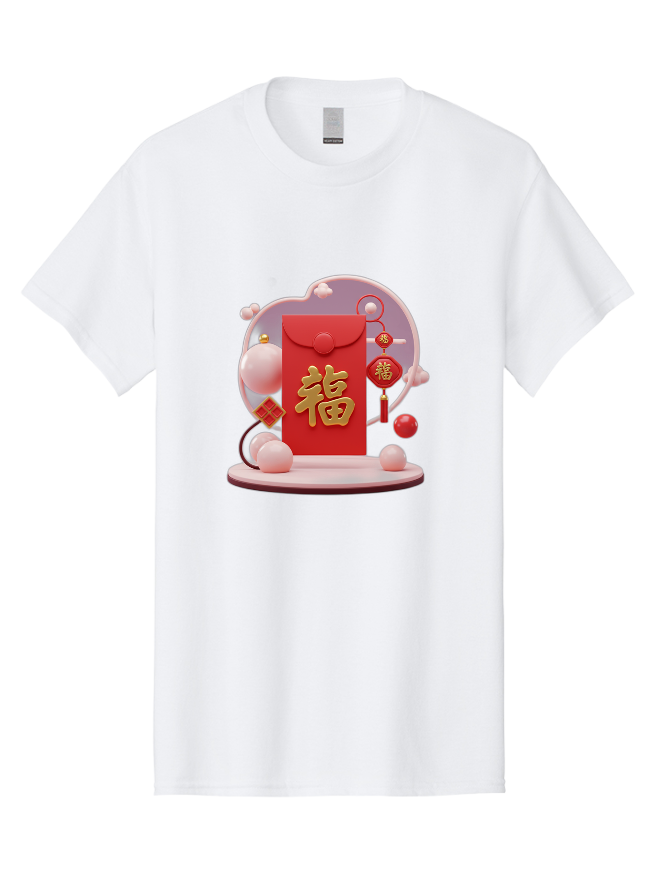 Fu-Red-Envelope Men'S Graphic Tee, 100% Cotton, Comfortable Casual Summer Wear, Machine Washable, Red Envelope, Chinese New Year, Fu Character, Gold Symbol, Traditional Decoration, Cultural Heritage, Prosperity, Good Fortune, Baa704