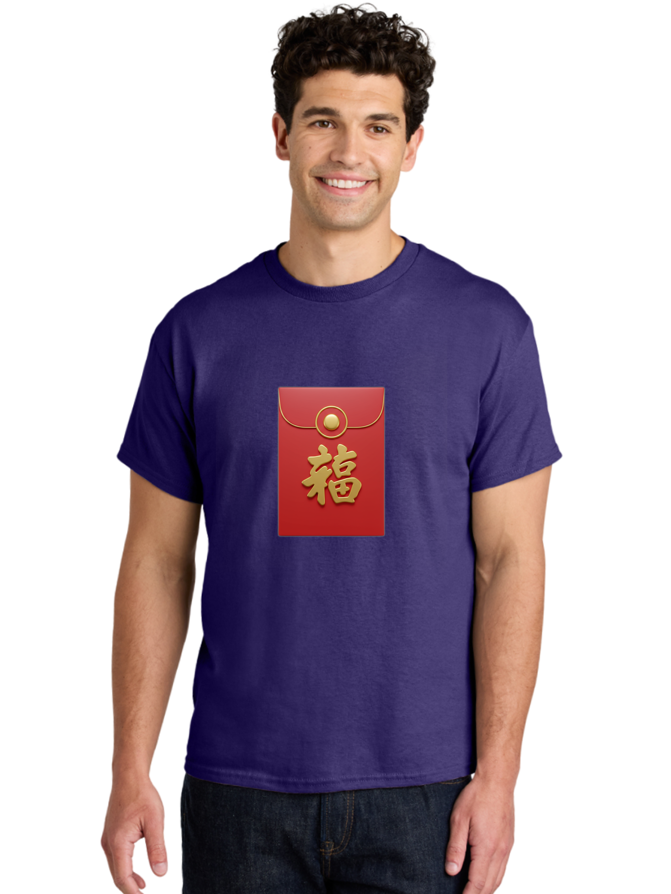 Fu Men'S Graphic Tee, 100% Cotton, Comfortable Casual Summer Wear, Machine Washable, Red Envelope With Gold Clasp, Chinese Character For Good Fortune, Fu Symbol, Gold Accents, Traditional Chinese Gift, Auspicious Symbol, Lucky Charm, Baa705