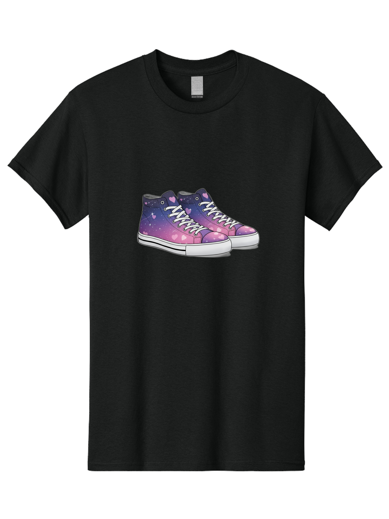 Galaxy-Sneakers Men'S Graphic Tee, 100% Cotton, Comfortable Casual Summer Wear, Machine Washable, Galaxy Print Sneakers, Purple And Pink Ombre, Heart Details, White Laces, Platform Shoes, Fashion Sneakers, Trendy Footwear, Cartoon Style, Baa707