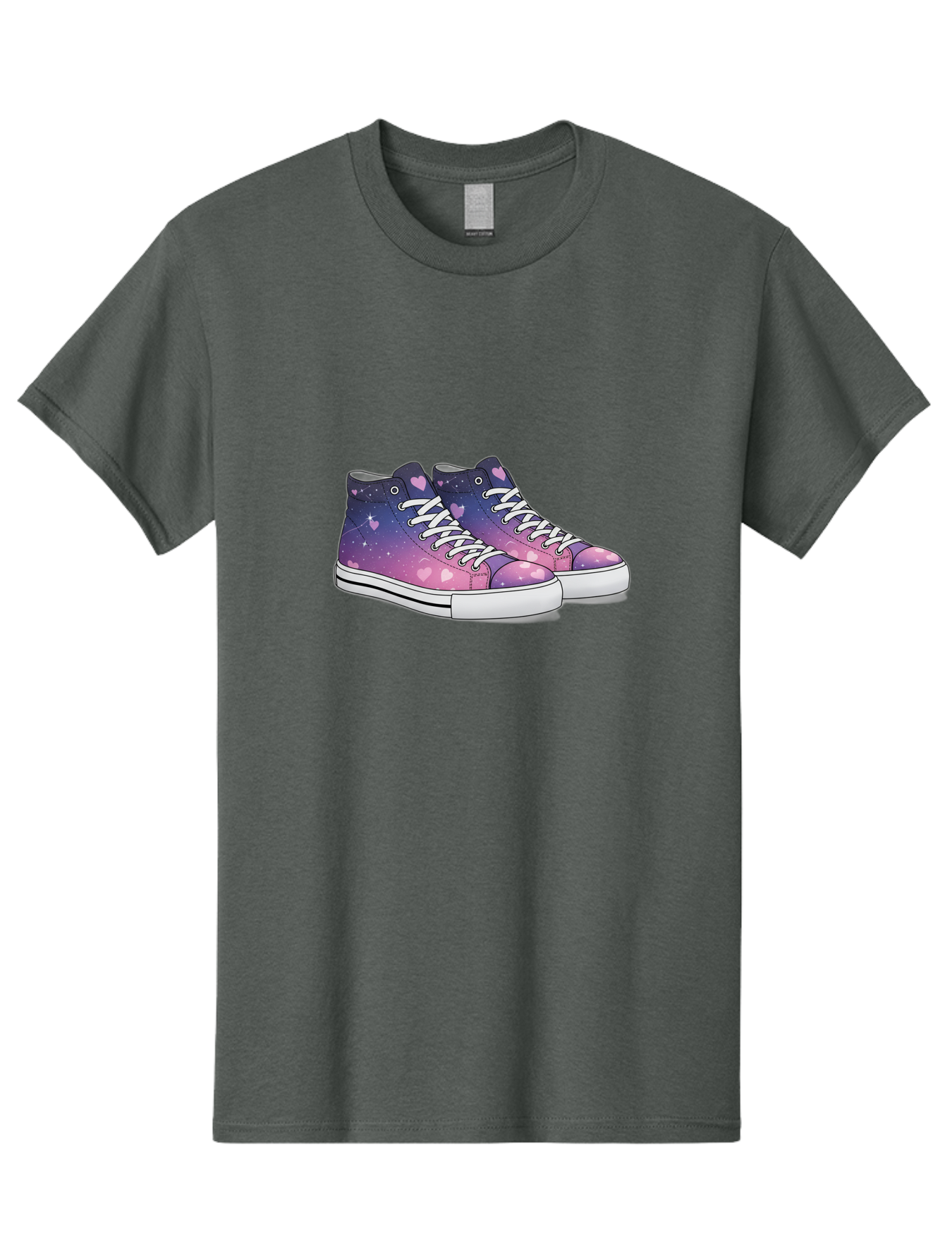 Galaxy-Sneakers Men'S Graphic Tee, 100% Cotton, Comfortable Casual Summer Wear, Machine Washable, Galaxy Print Sneakers, Purple And Pink Ombre, Heart Details, White Laces, Platform Shoes, Fashion Sneakers, Trendy Footwear, Cartoon Style, Baa707