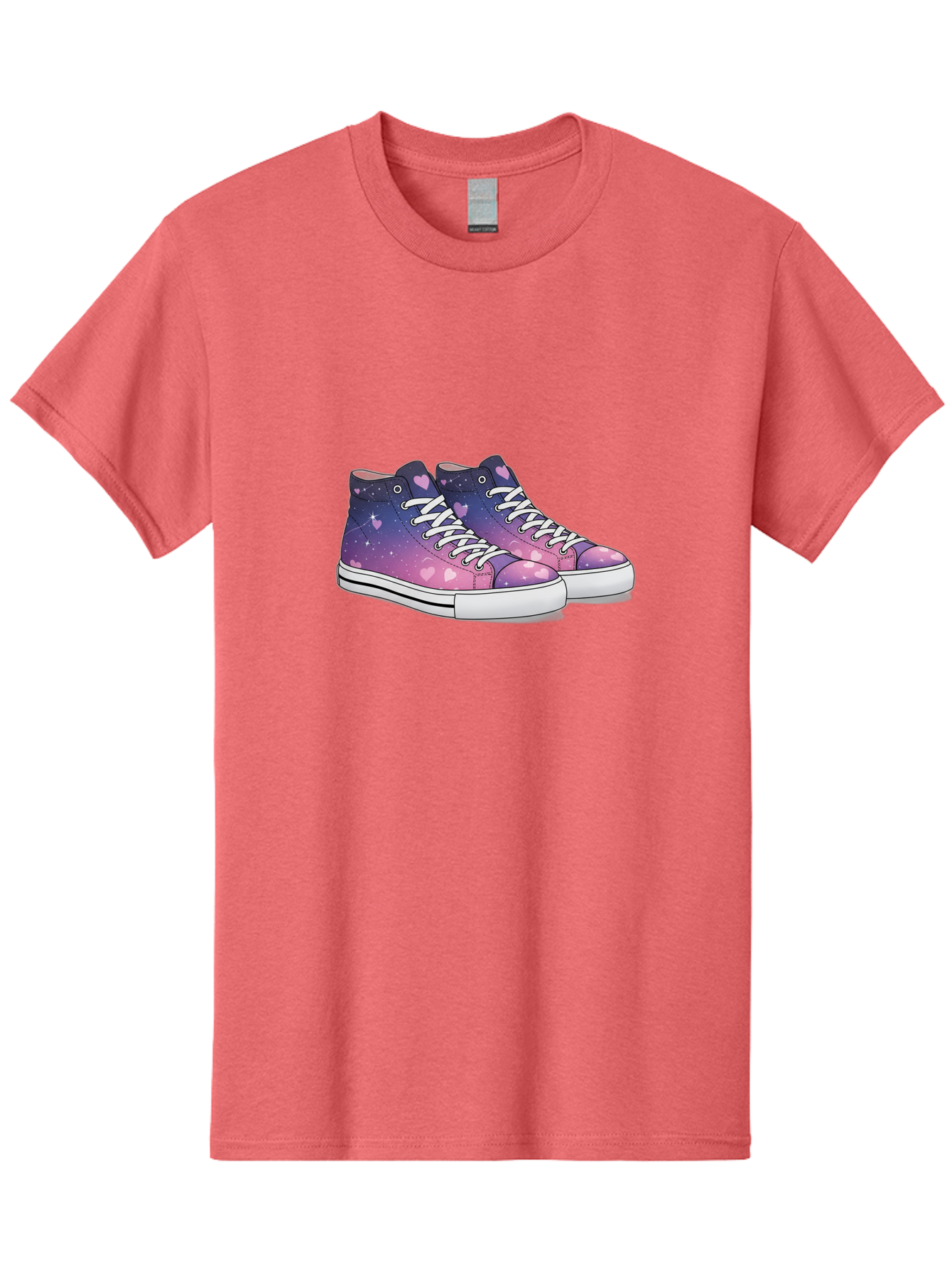 Galaxy-Sneakers Men'S Graphic Tee, 100% Cotton, Comfortable Casual Summer Wear, Machine Washable, Galaxy Print Sneakers, Purple And Pink Ombre, Heart Details, White Laces, Platform Shoes, Fashion Sneakers, Trendy Footwear, Cartoon Style, Baa707