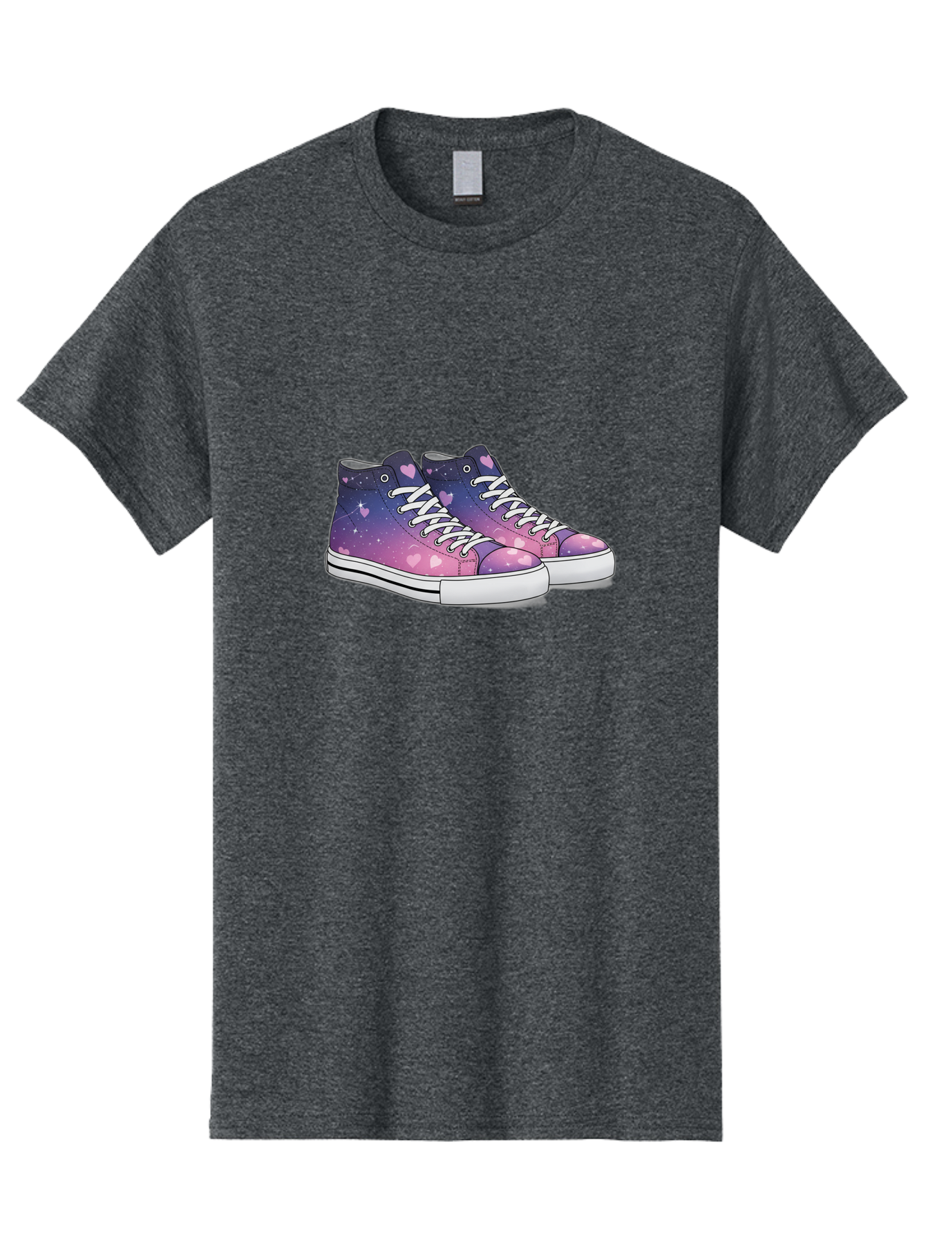 Galaxy-Sneakers Men'S Graphic Tee, 100% Cotton, Comfortable Casual Summer Wear, Machine Washable, Galaxy Print Sneakers, Purple And Pink Ombre, Heart Details, White Laces, Platform Shoes, Fashion Sneakers, Trendy Footwear, Cartoon Style, Baa707