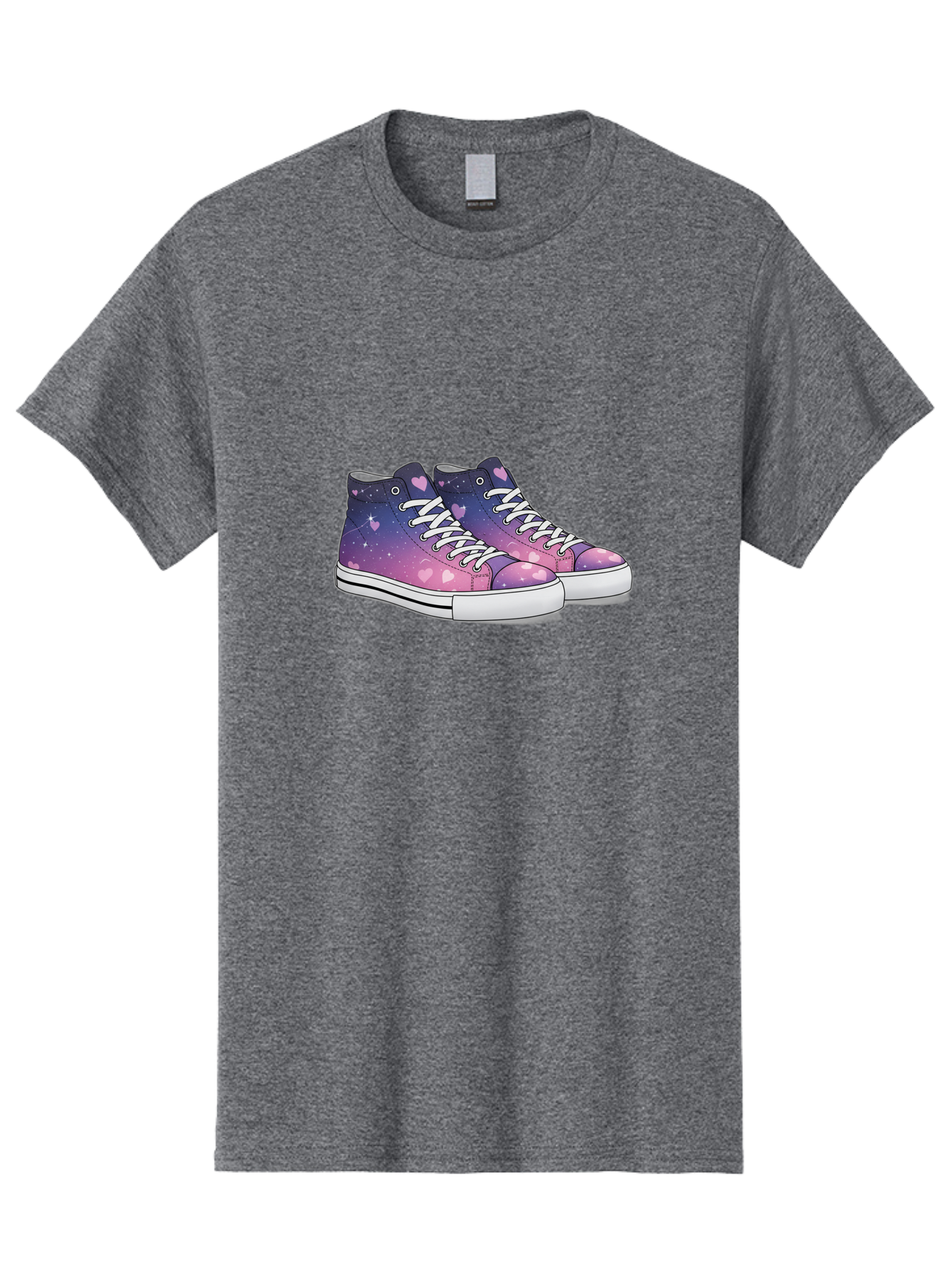 Galaxy-Sneakers Men'S Graphic Tee, 100% Cotton, Comfortable Casual Summer Wear, Machine Washable, Galaxy Print Sneakers, Purple And Pink Ombre, Heart Details, White Laces, Platform Shoes, Fashion Sneakers, Trendy Footwear, Cartoon Style, Baa707