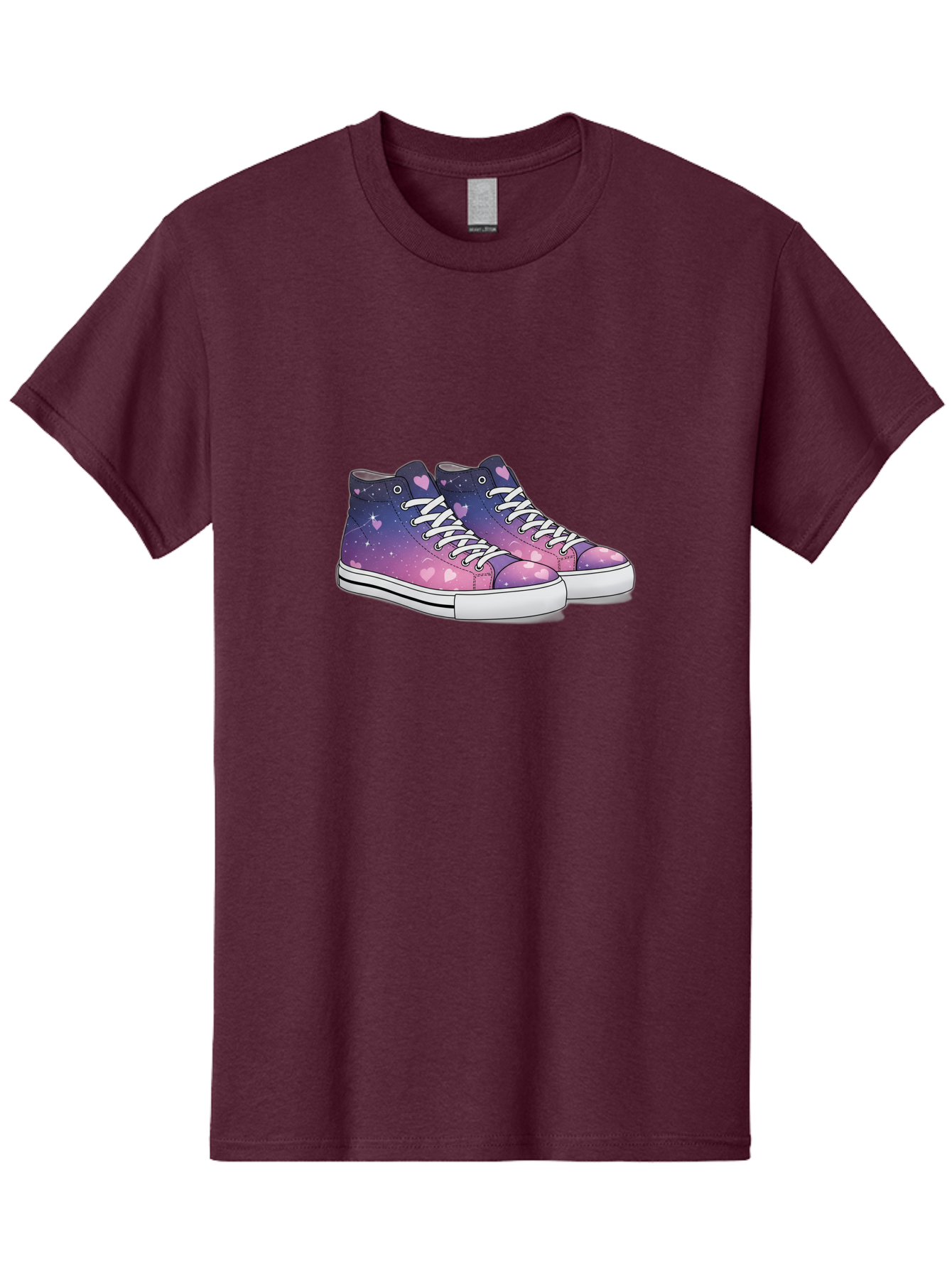 Galaxy-Sneakers Men'S Graphic Tee, 100% Cotton, Comfortable Casual Summer Wear, Machine Washable, Galaxy Print Sneakers, Purple And Pink Ombre, Heart Details, White Laces, Platform Shoes, Fashion Sneakers, Trendy Footwear, Cartoon Style, Baa707