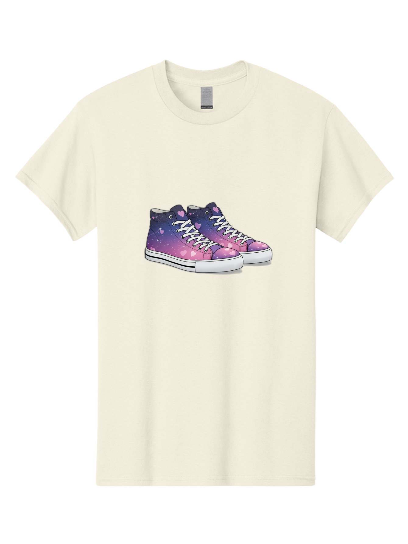 Galaxy-Sneakers Men'S Graphic Tee, 100% Cotton, Comfortable Casual Summer Wear, Machine Washable, Galaxy Print Sneakers, Purple And Pink Ombre, Heart Details, White Laces, Platform Shoes, Fashion Sneakers, Trendy Footwear, Cartoon Style, Baa707