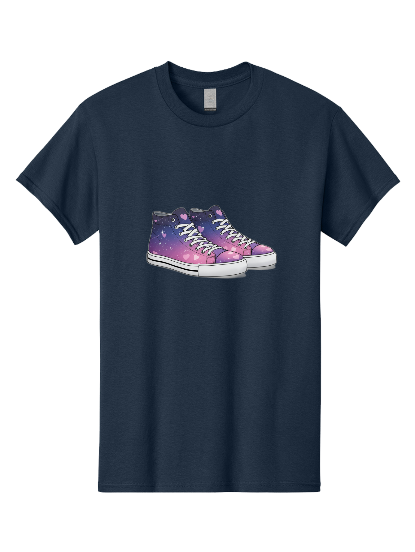 Galaxy-Sneakers Men'S Graphic Tee, 100% Cotton, Comfortable Casual Summer Wear, Machine Washable, Galaxy Print Sneakers, Purple And Pink Ombre, Heart Details, White Laces, Platform Shoes, Fashion Sneakers, Trendy Footwear, Cartoon Style, Baa707