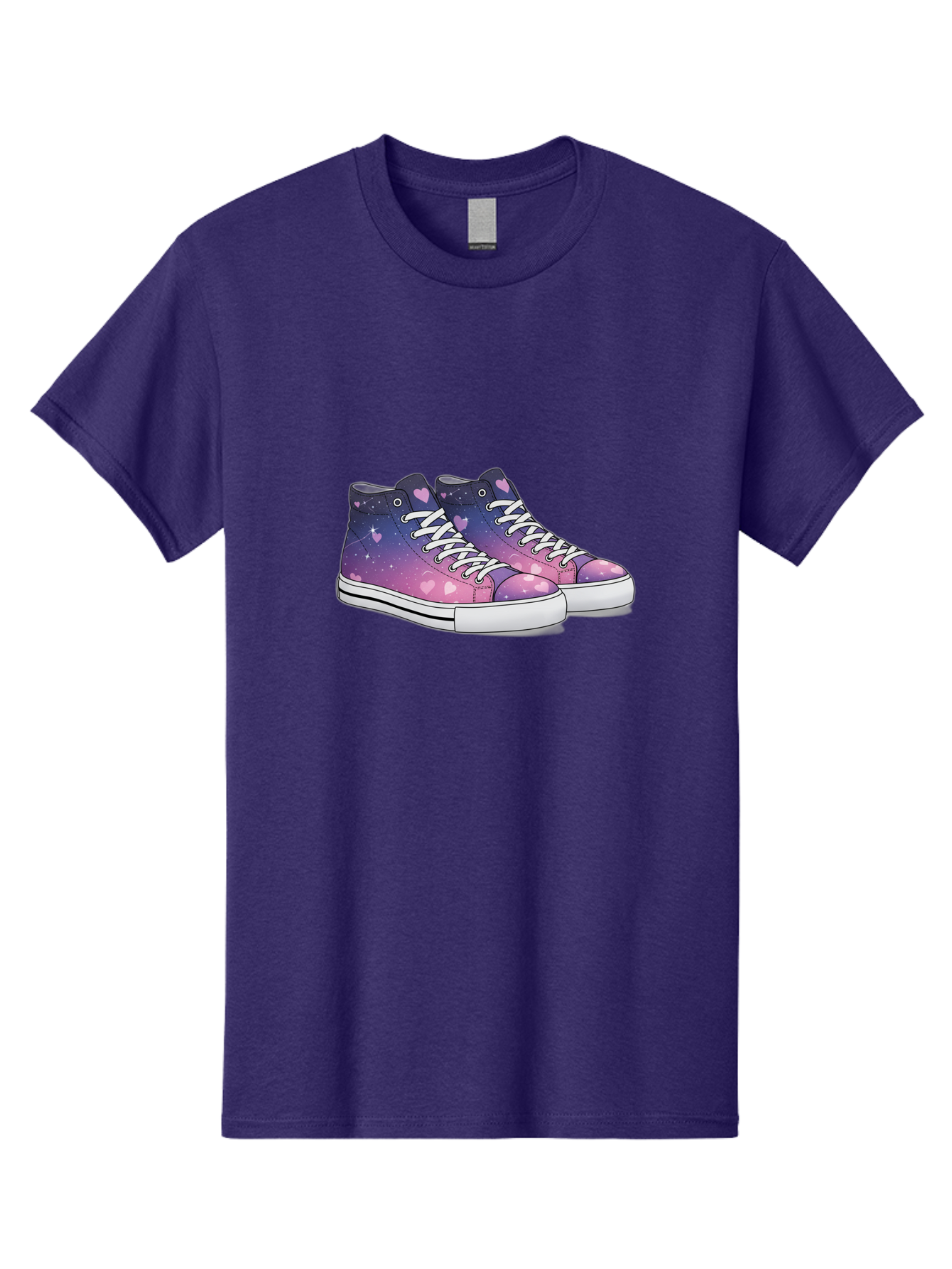 Galaxy-Sneakers Men'S Graphic Tee, 100% Cotton, Comfortable Casual Summer Wear, Machine Washable, Galaxy Print Sneakers, Purple And Pink Ombre, Heart Details, White Laces, Platform Shoes, Fashion Sneakers, Trendy Footwear, Cartoon Style, Baa707