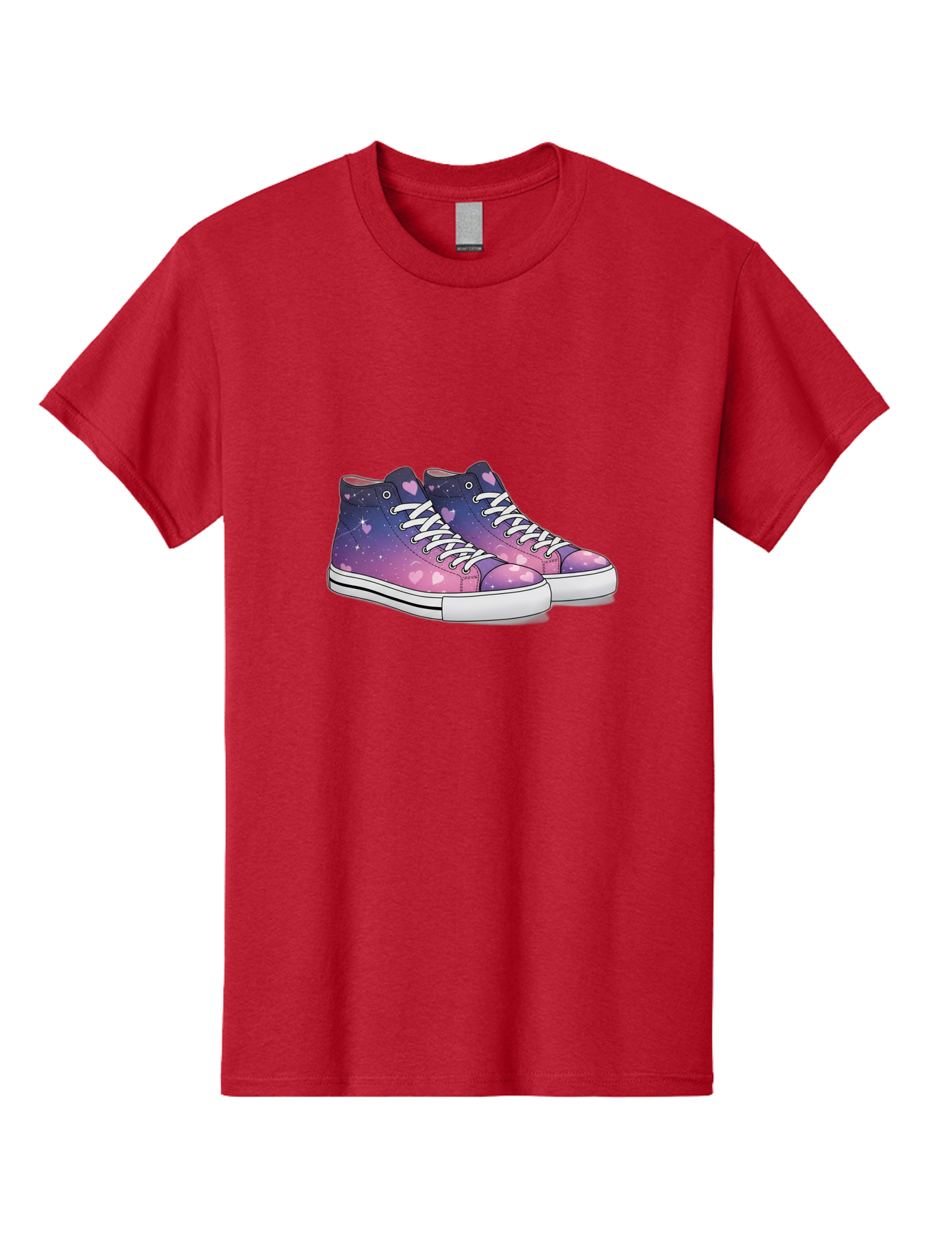 Galaxy-Sneakers Men'S Graphic Tee, 100% Cotton, Comfortable Casual Summer Wear, Machine Washable, Galaxy Print Sneakers, Purple And Pink Ombre, Heart Details, White Laces, Platform Shoes, Fashion Sneakers, Trendy Footwear, Cartoon Style, Baa707