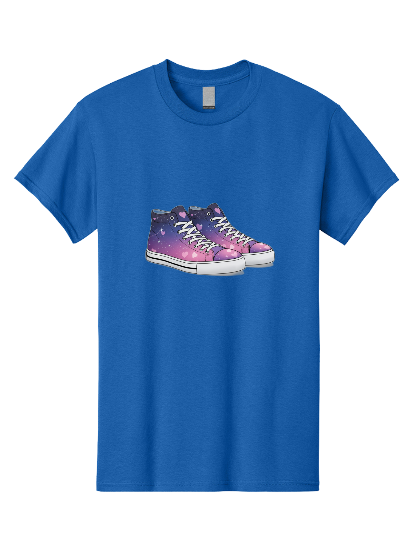 Galaxy-Sneakers Men'S Graphic Tee, 100% Cotton, Comfortable Casual Summer Wear, Machine Washable, Galaxy Print Sneakers, Purple And Pink Ombre, Heart Details, White Laces, Platform Shoes, Fashion Sneakers, Trendy Footwear, Cartoon Style, Baa707