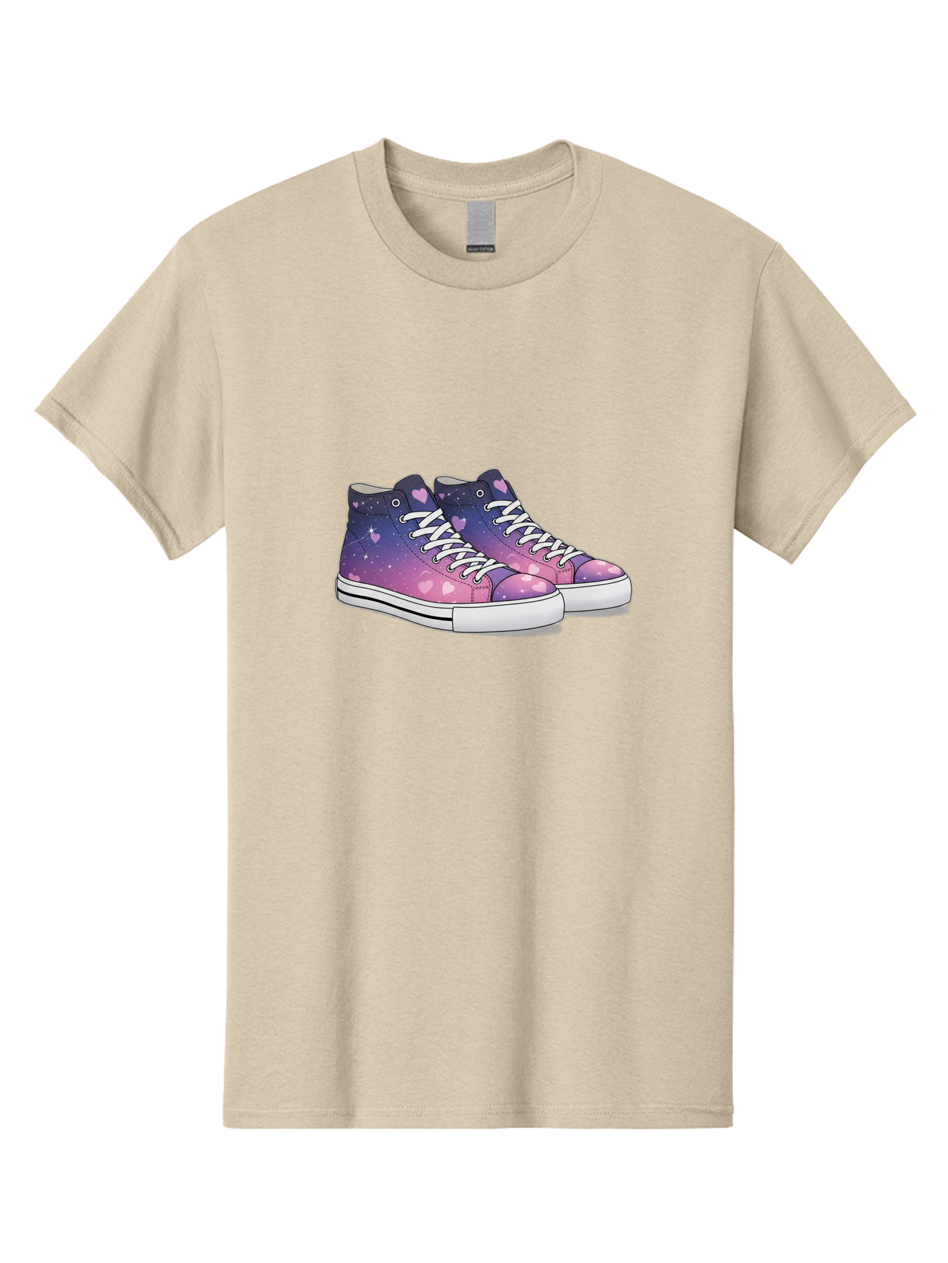 Galaxy-Sneakers Men'S Graphic Tee, 100% Cotton, Comfortable Casual Summer Wear, Machine Washable, Galaxy Print Sneakers, Purple And Pink Ombre, Heart Details, White Laces, Platform Shoes, Fashion Sneakers, Trendy Footwear, Cartoon Style, Baa707