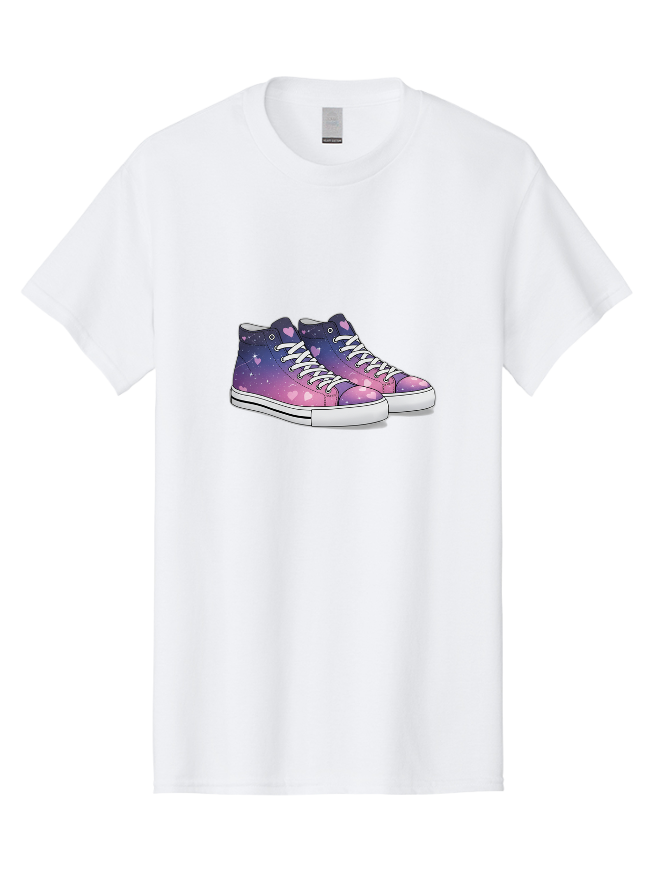 Galaxy-Sneakers Men'S Graphic Tee, 100% Cotton, Comfortable Casual Summer Wear, Machine Washable, Galaxy Print Sneakers, Purple And Pink Ombre, Heart Details, White Laces, Platform Shoes, Fashion Sneakers, Trendy Footwear, Cartoon Style, Baa707