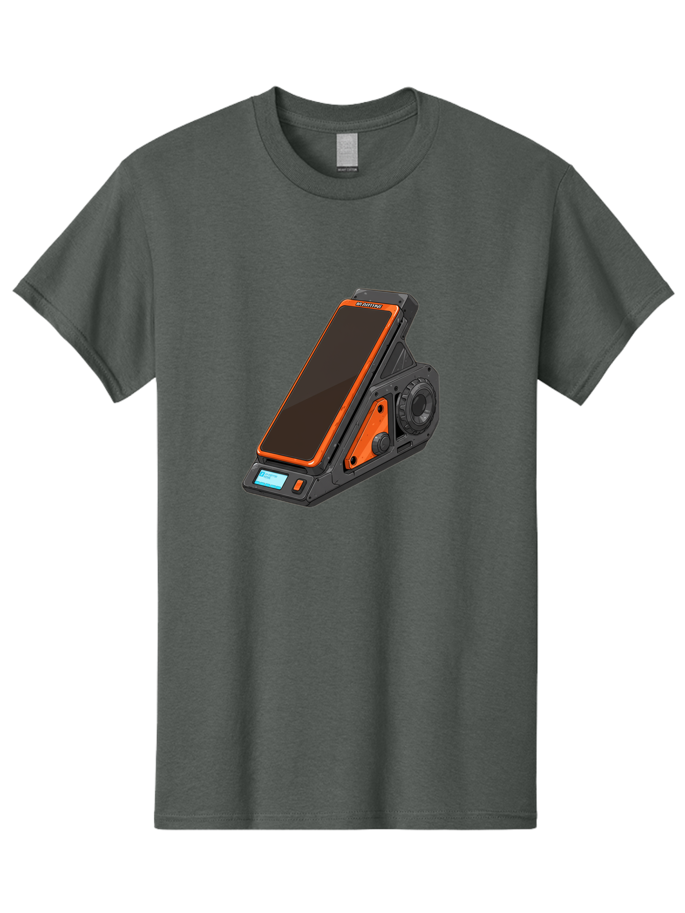 Gaming-Phone-Holder Men'S Graphic Tee, 100% Cotton, Comfortable Casual Summer Wear, Machine Washable, Smartphone With Gaming Features, Orange Accents, Black Design, Futuristic Technology, Gaming Phone, High-Performance Device, Baa708