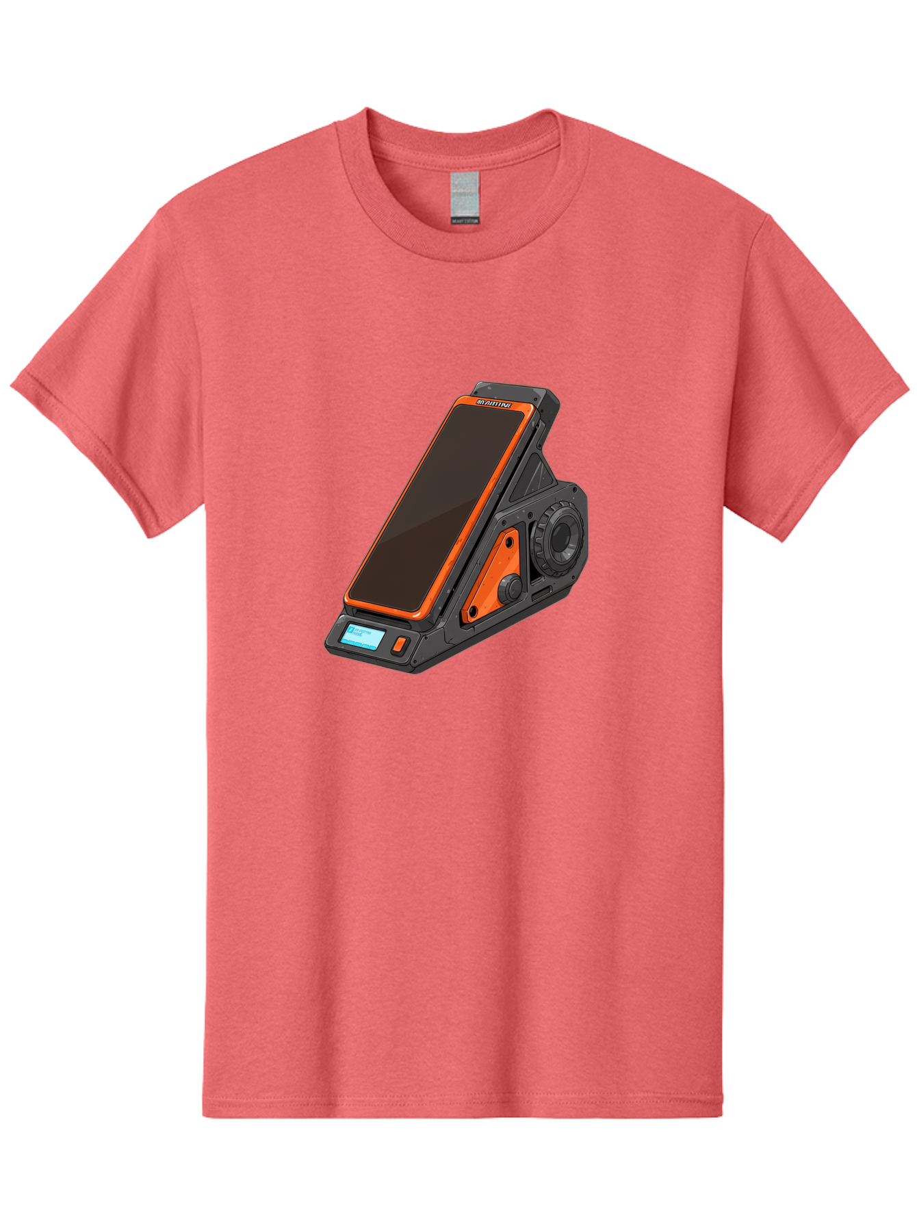 Gaming-Phone-Holder Men'S Graphic Tee, 100% Cotton, Comfortable Casual Summer Wear, Machine Washable, Smartphone With Gaming Features, Orange Accents, Black Design, Futuristic Technology, Gaming Phone, High-Performance Device, Baa708