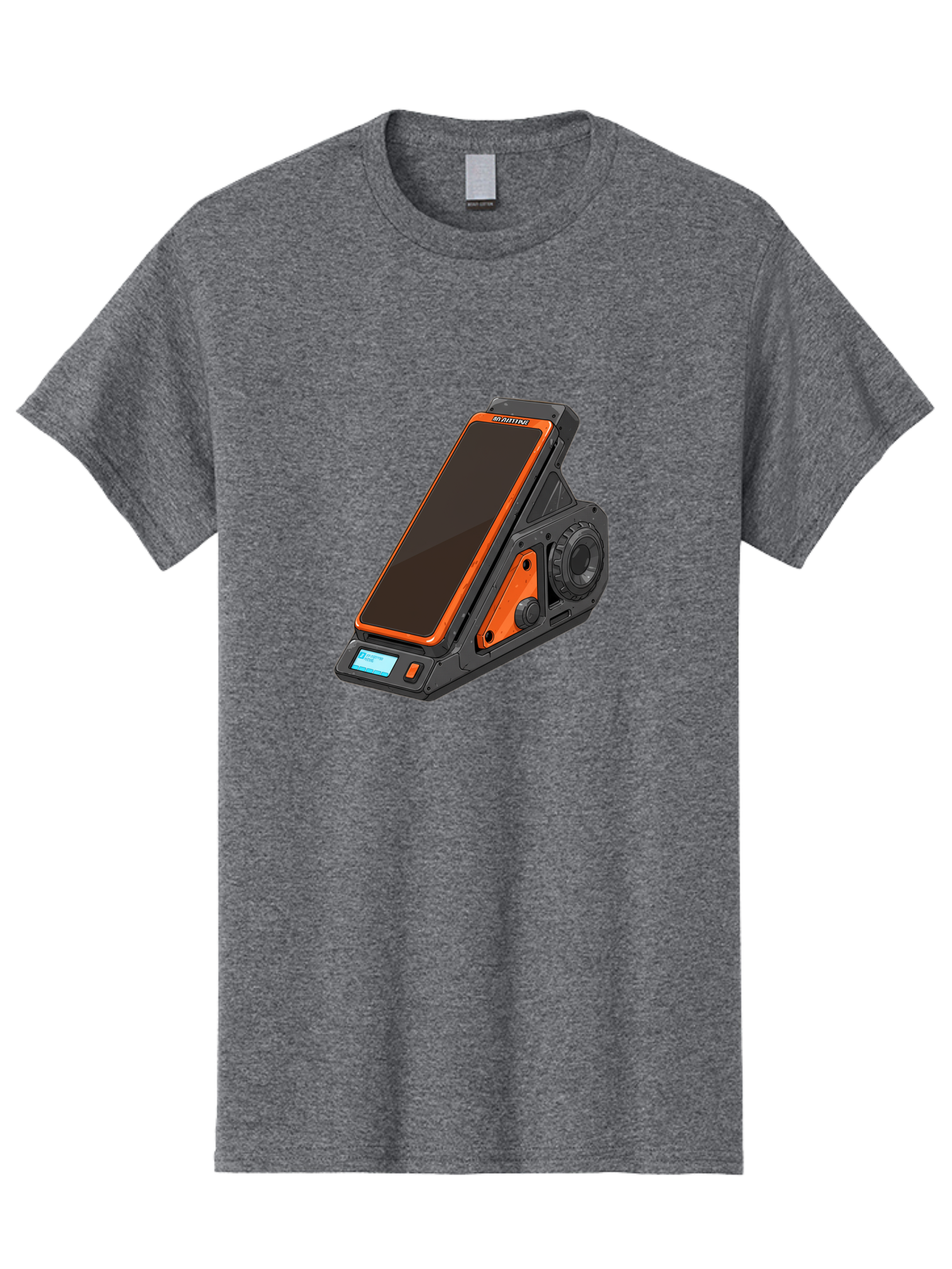 Gaming-Phone-Holder Men'S Graphic Tee, 100% Cotton, Comfortable Casual Summer Wear, Machine Washable, Smartphone With Gaming Features, Orange Accents, Black Design, Futuristic Technology, Gaming Phone, High-Performance Device, Baa708