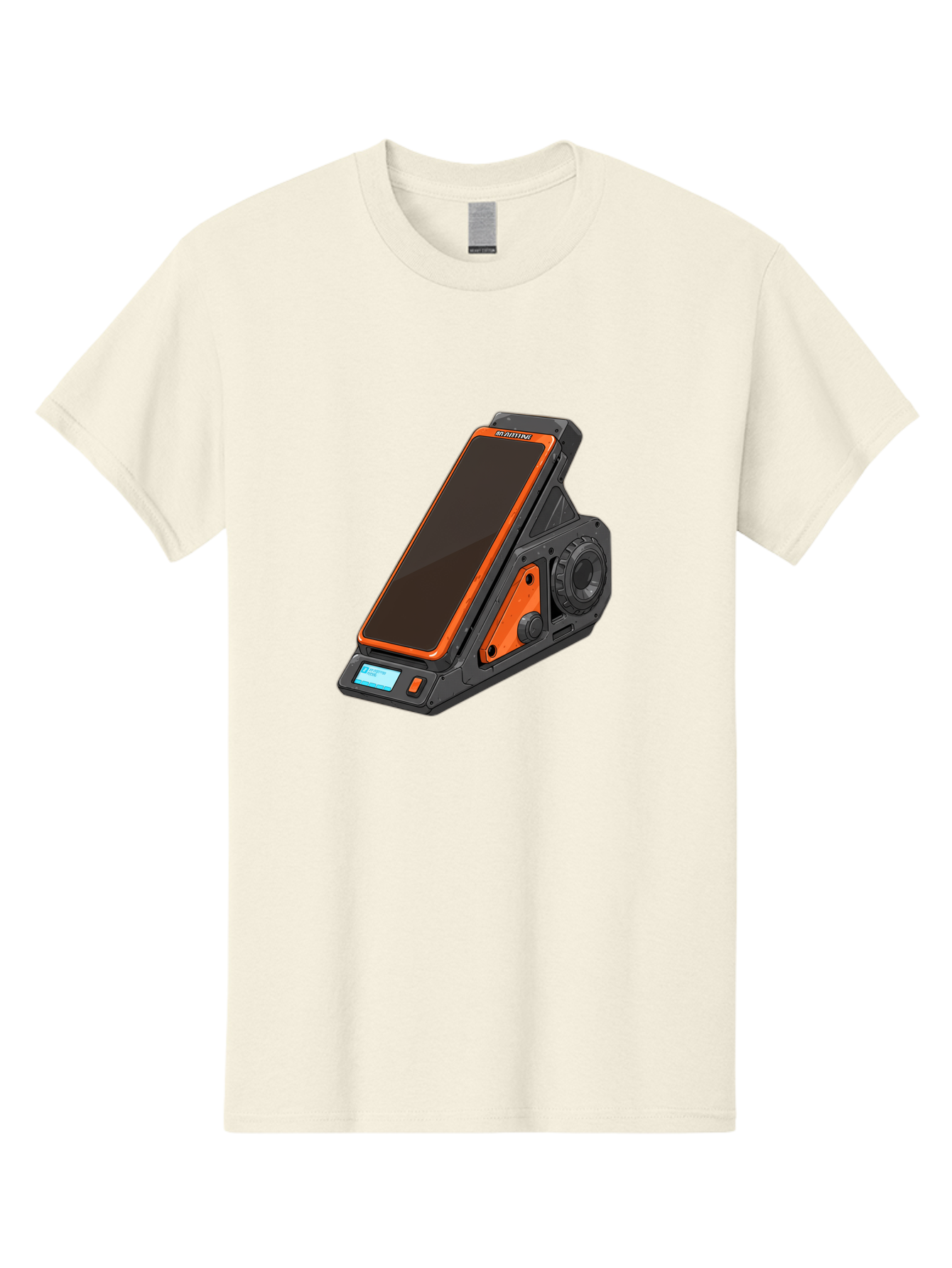 Gaming-Phone-Holder Men'S Graphic Tee, 100% Cotton, Comfortable Casual Summer Wear, Machine Washable, Smartphone With Gaming Features, Orange Accents, Black Design, Futuristic Technology, Gaming Phone, High-Performance Device, Baa708