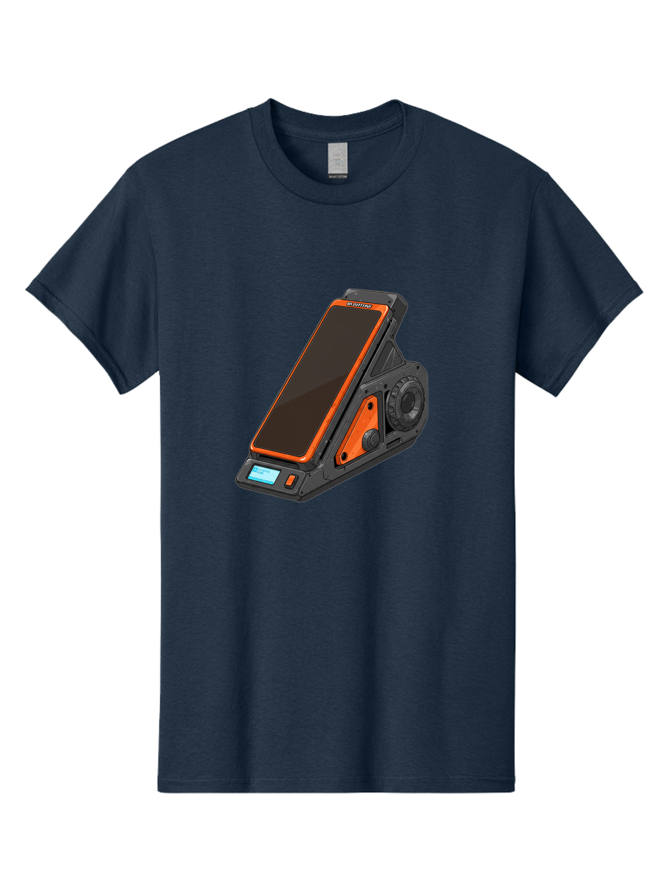 Gaming-Phone-Holder Men'S Graphic Tee, 100% Cotton, Comfortable Casual Summer Wear, Machine Washable, Smartphone With Gaming Features, Orange Accents, Black Design, Futuristic Technology, Gaming Phone, High-Performance Device, Baa708