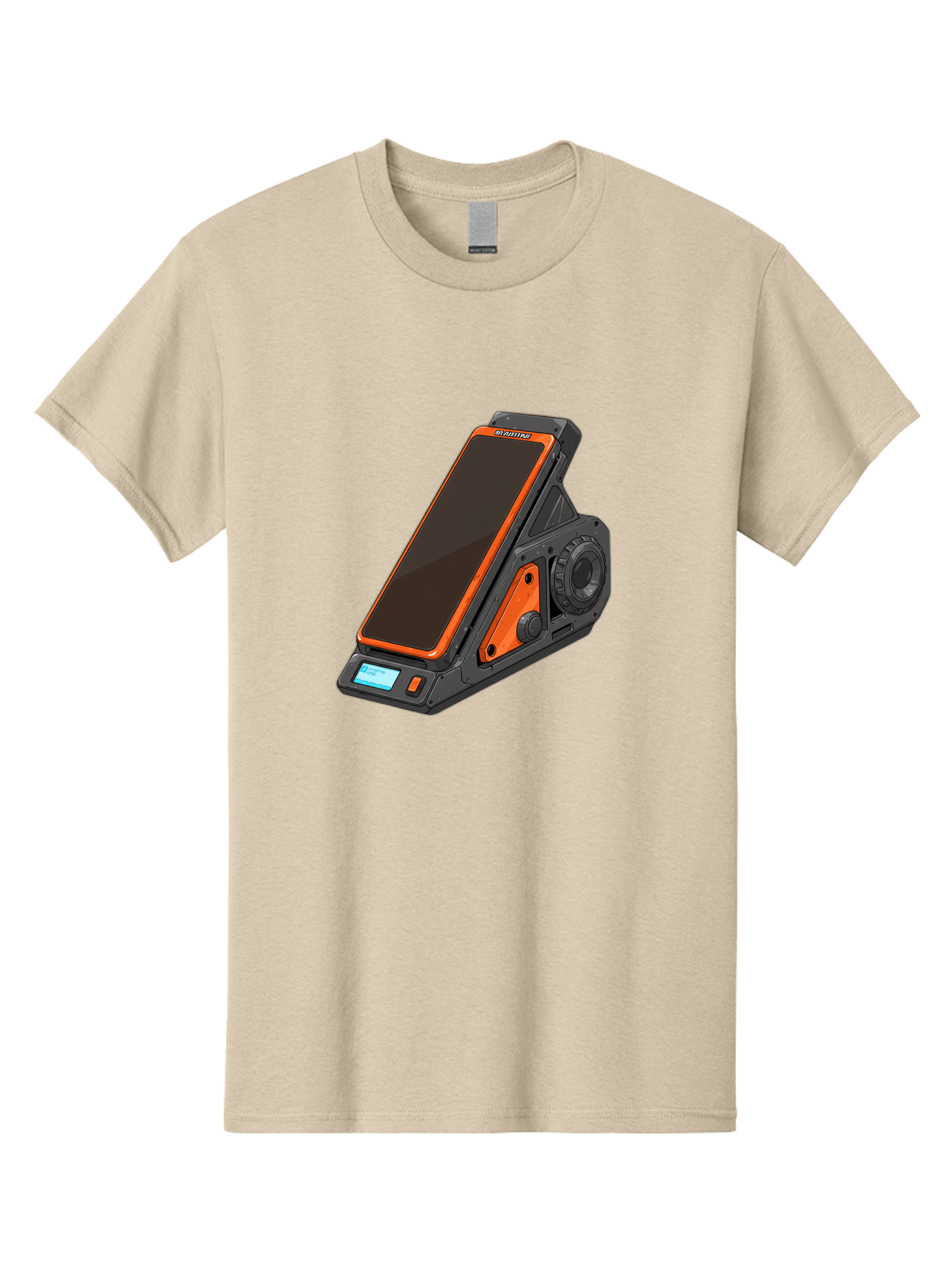 Gaming-Phone-Holder Men'S Graphic Tee, 100% Cotton, Comfortable Casual Summer Wear, Machine Washable, Smartphone With Gaming Features, Orange Accents, Black Design, Futuristic Technology, Gaming Phone, High-Performance Device, Baa708