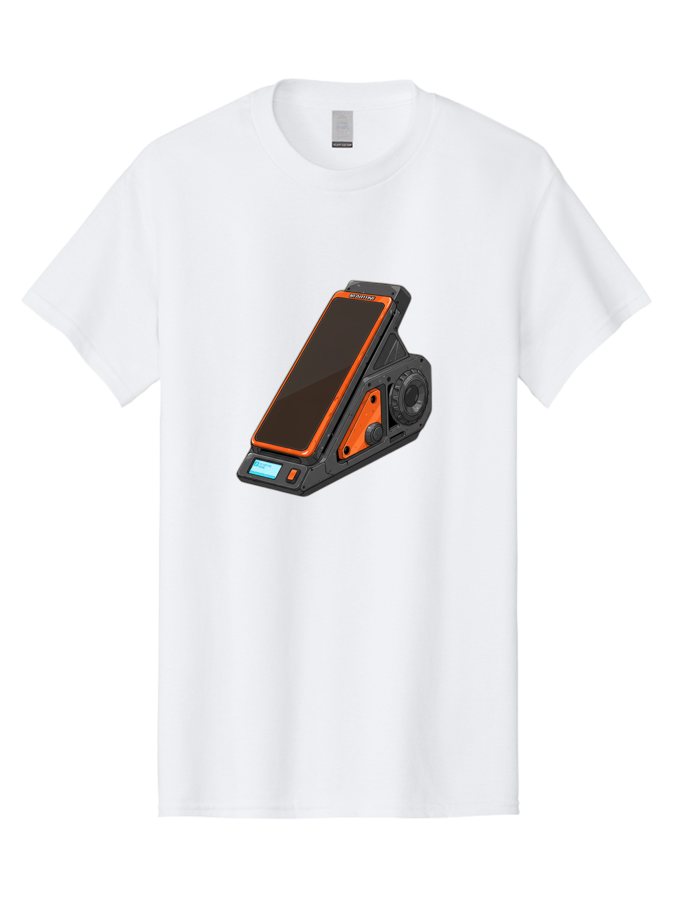 Gaming-Phone-Holder Men'S Graphic Tee, 100% Cotton, Comfortable Casual Summer Wear, Machine Washable, Smartphone With Gaming Features, Orange Accents, Black Design, Futuristic Technology, Gaming Phone, High-Performance Device, Baa708